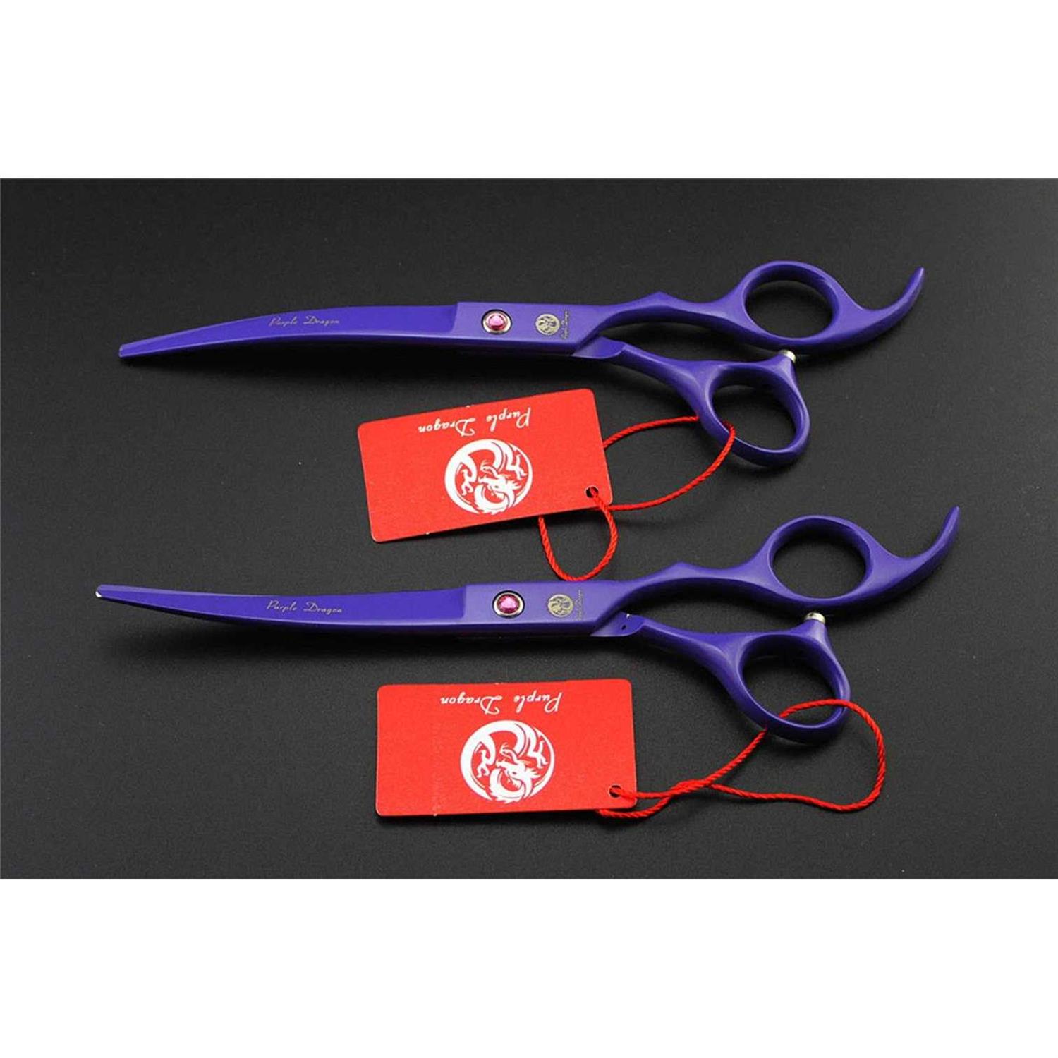 Purple Dragon Professional 7.0 inch 4PCS Pet Grooming Scissors Kit Japan Premium Steel Straight & Curved & Thinning Blade Dog Hair Cutting Shears Set - Healthber