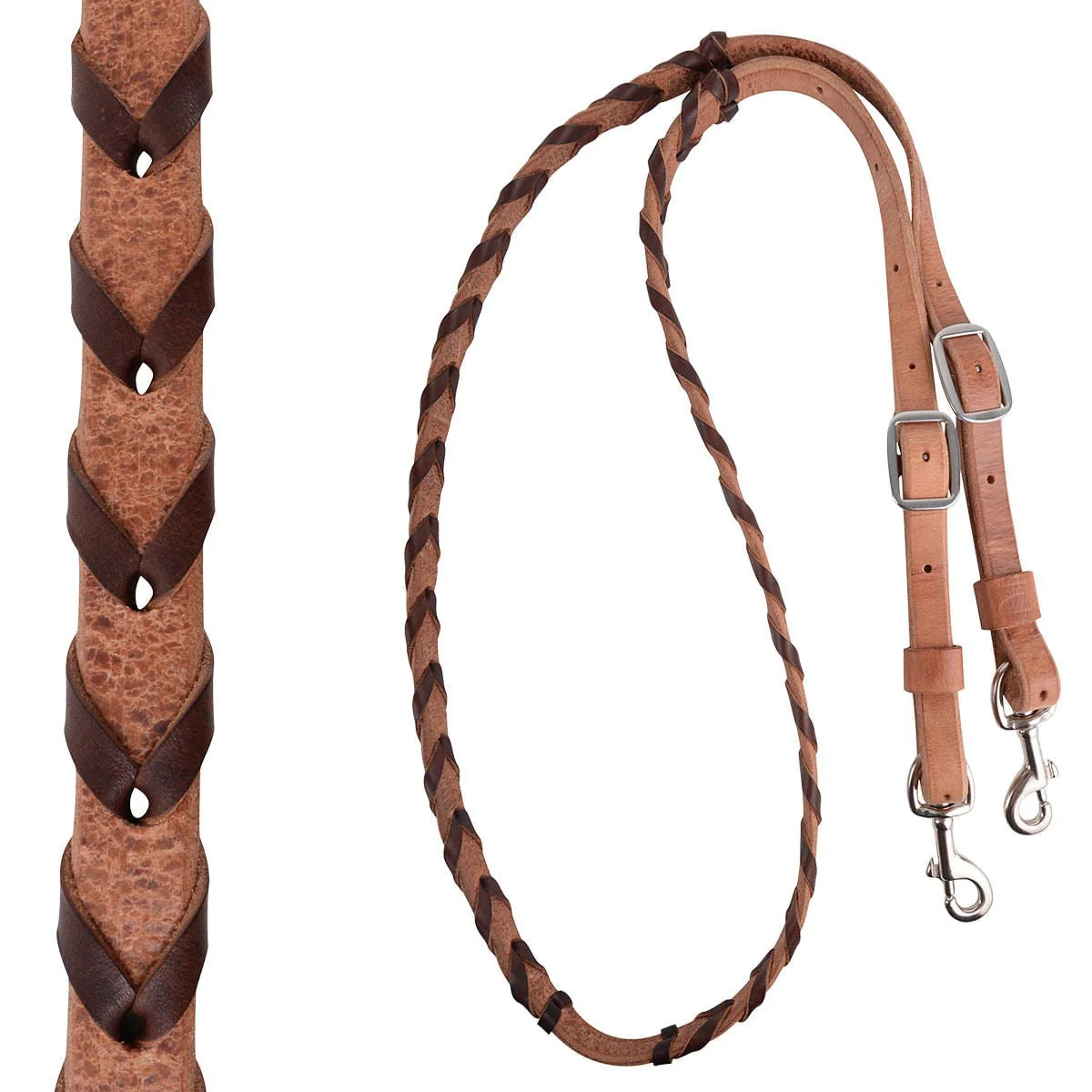Martin Saddlery Latigo Laced Barrel Rein 3/4-inch Thick Buckle and Keeper Snap Ends, Chocolate - Healthber