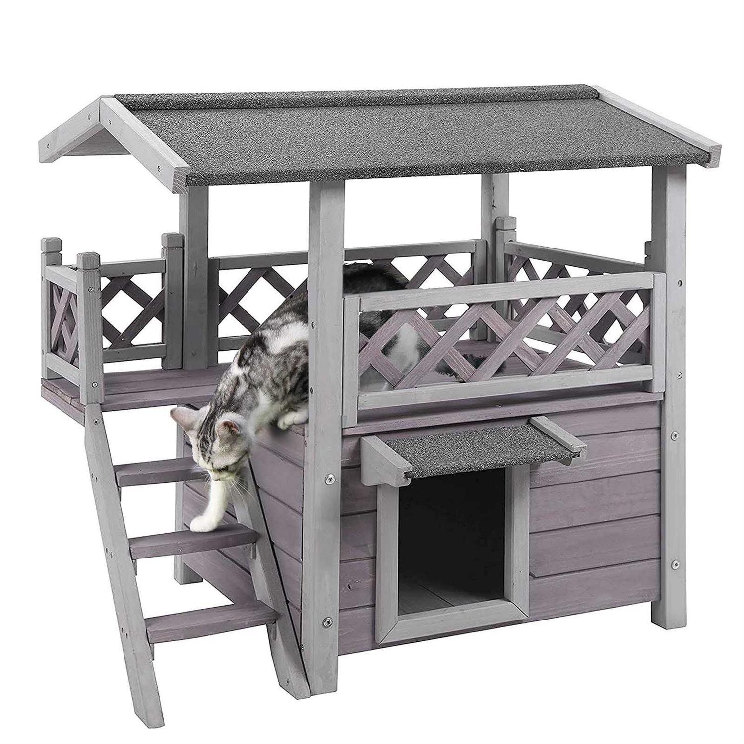GUTINNEEN Cat House with Door for Feral Cats Rainproof Outside Kitty House 2 S AIR09-BS - Healthber