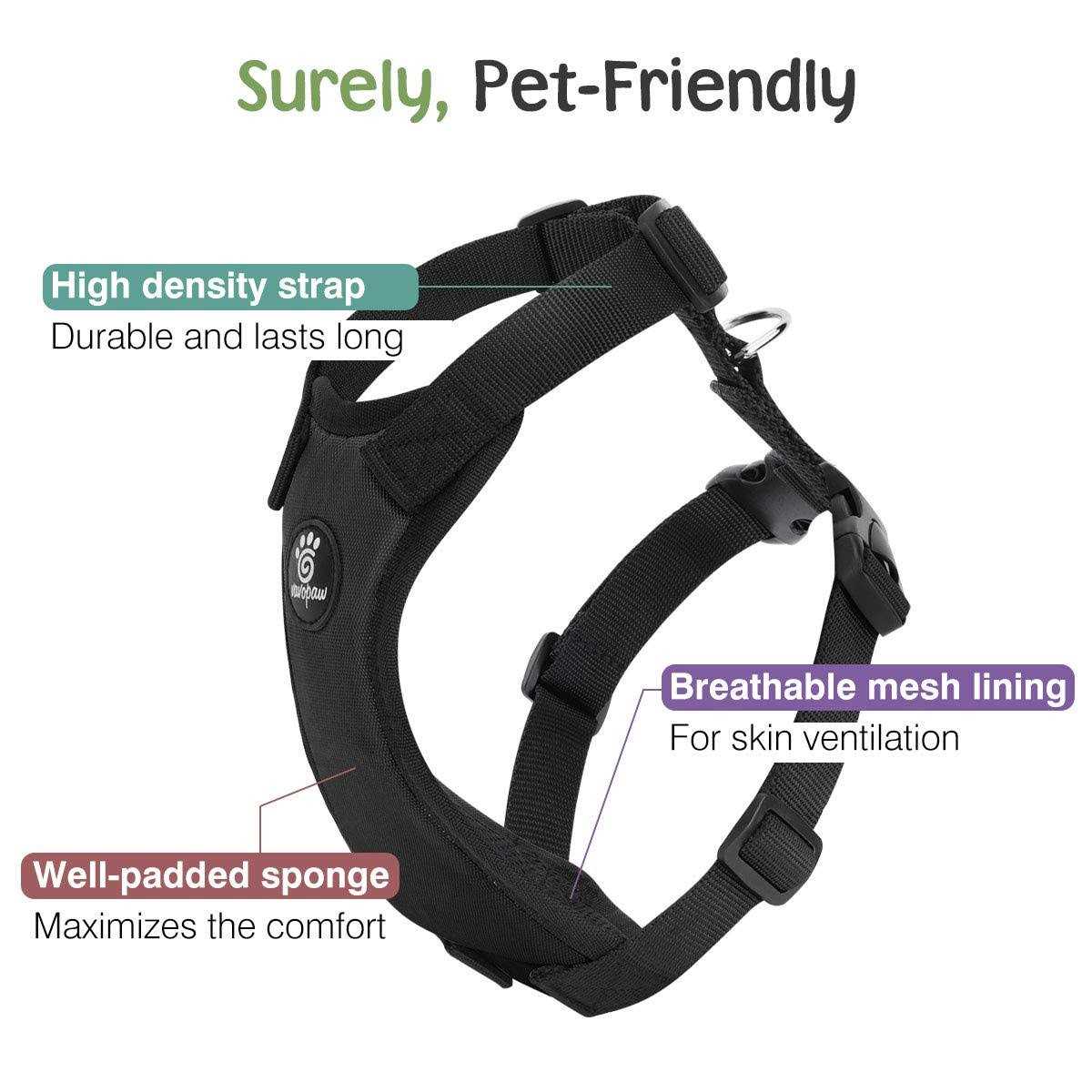 VavoPaw Dog Vehicle Safety Vest Harness, Adjustable Soft Padded Mesh Car Seat Belt Leash Harness with Travel Strap and Carabiner - Healthber