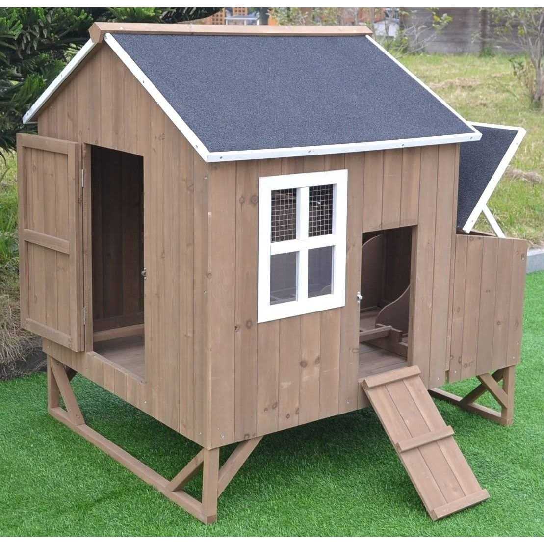 Omitree Deluxe Large Wood Chicken Coop Backyard Hen House 4-8 Chickens with 3 Nesting Box - Healthber