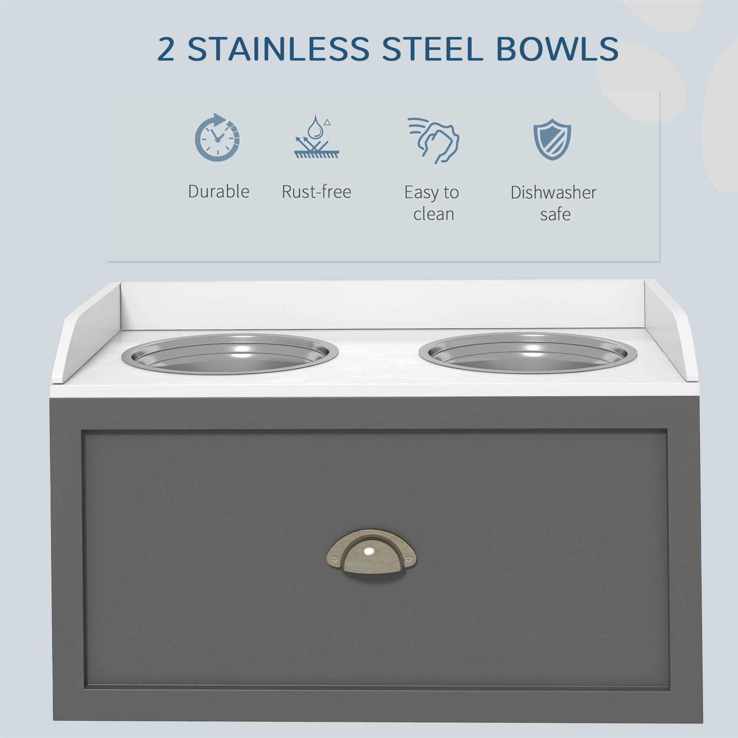 PawHut Large Elevated Dog Bowls with Storage Drawer - Healthber