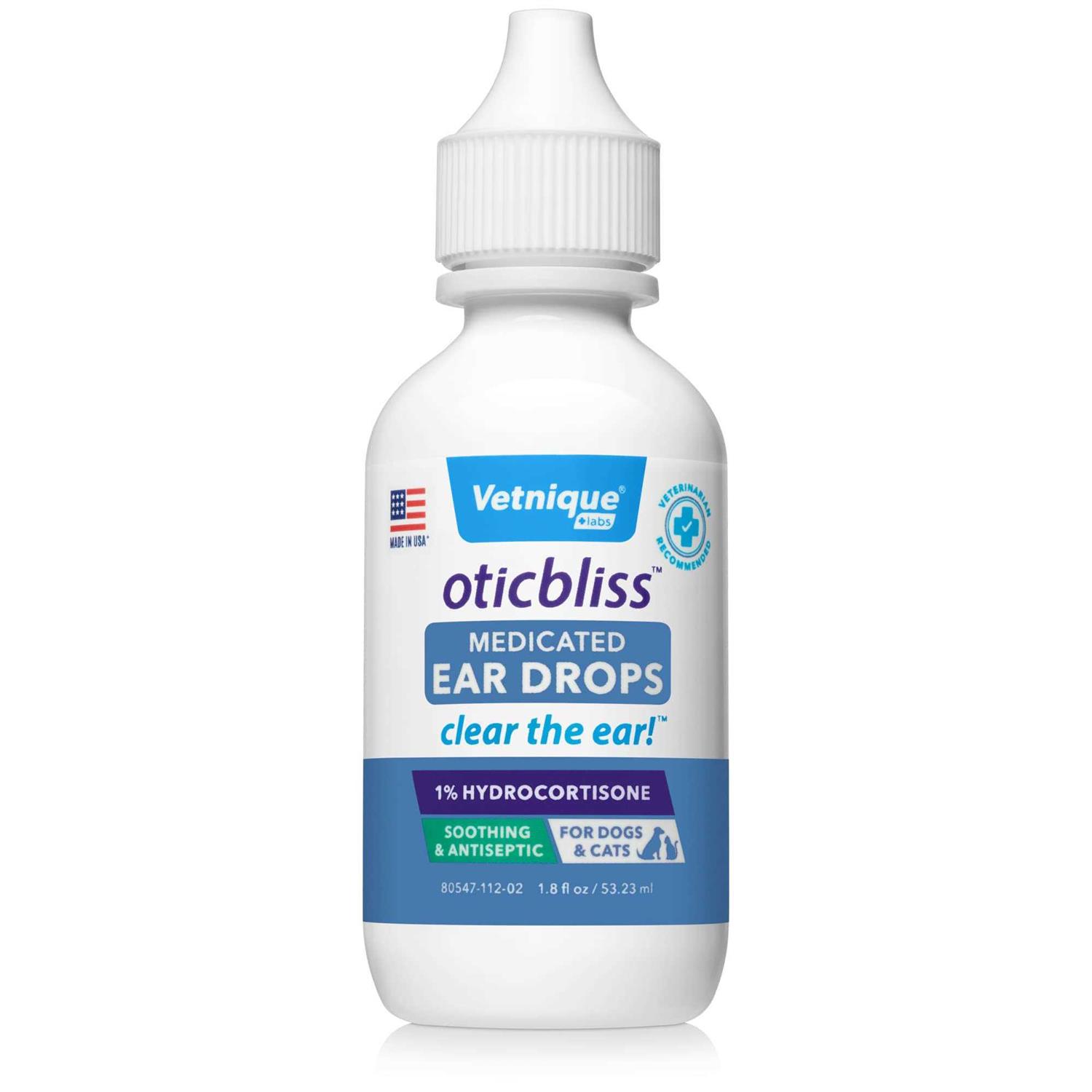 Vetnique Labs Oticbliss Medicated Ear Drops for Dogs & Cats with Hydrocortisone - Healthber