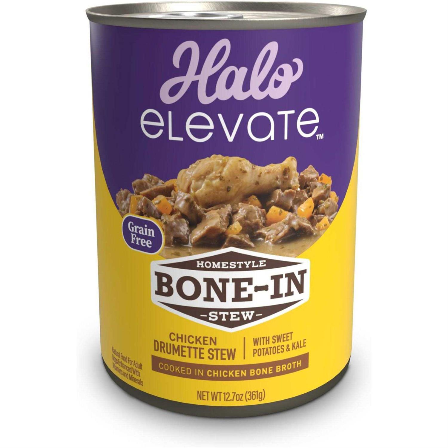 Halo Elevate Dog Homestyle Bone-In Grain Free Chicken Stew Potatoes Wet Food - Healthber