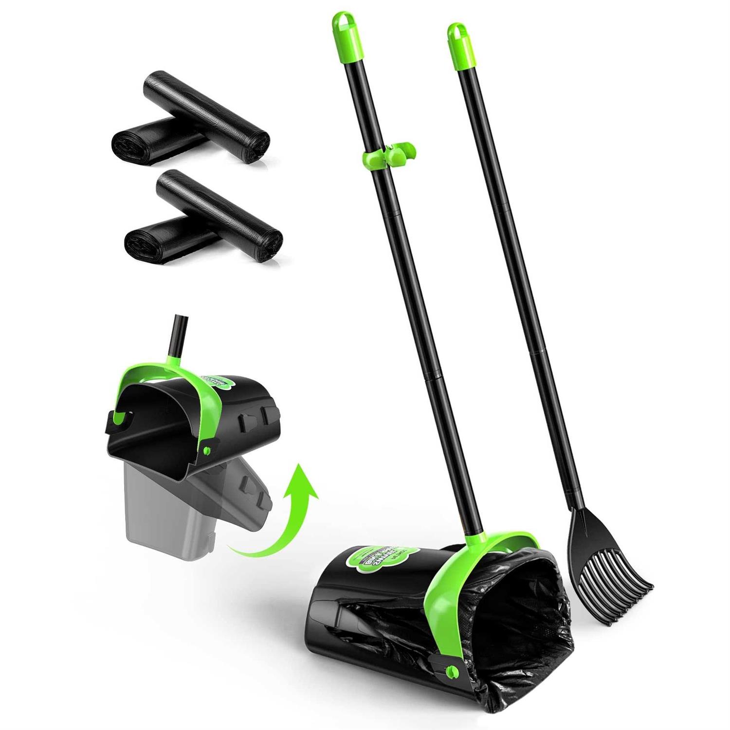 PETNOZ LIFE Large Swivel Bin & Rake Pooper Scooper with 40 Waste Bags - Healthber