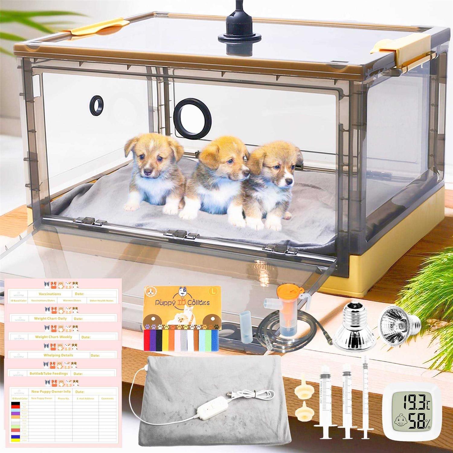 Puppy Incubator Incubator for Puppies with Puppy Bed Pad, Kitten Incubator with Whelping Collars, Puppy Feeding Tube for Puppies and Kitten - Healthber