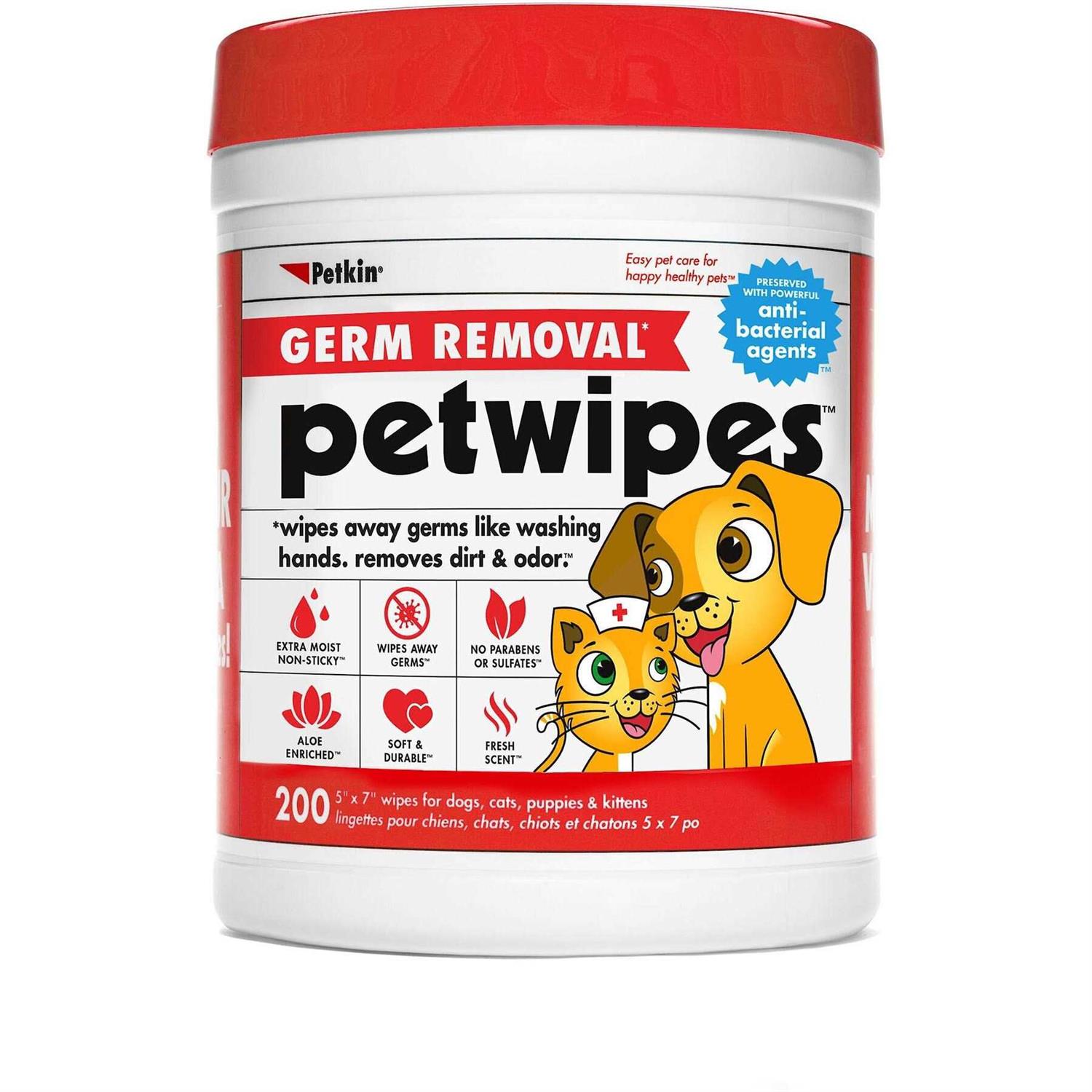 Petkin Petwipes Germ Removal Antibacterial Dog & Cat Wipes - Healthber