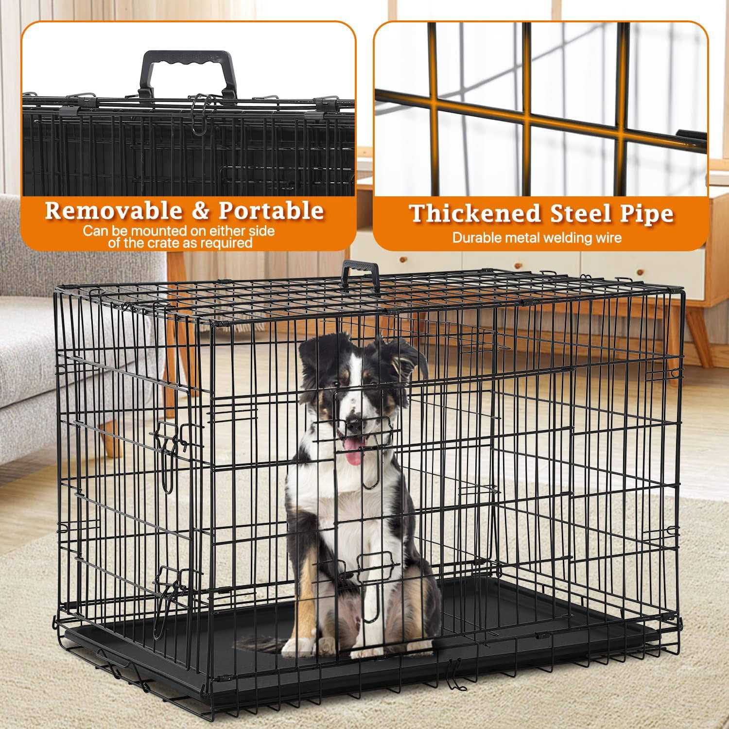 XXL Large Dog Crate for Large Dog 48 Inch Folding Dog Cage Metal Wire Dog Kennel Pet Animal Segregation Cage for Golden Retriever - Healthber