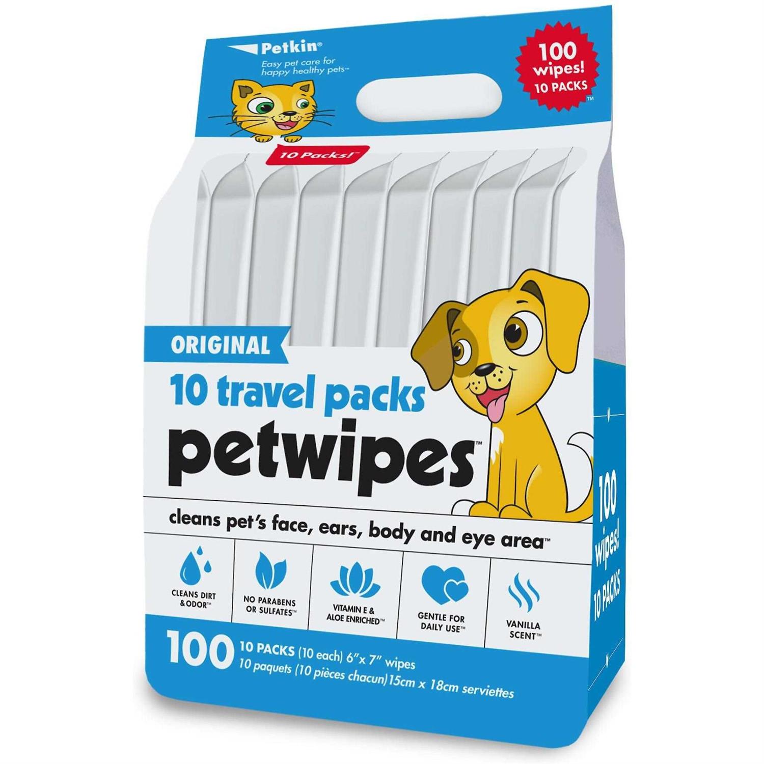Petkin Original Travel Pack Vanilla Scented Dog & Cat Wipes - Healthber