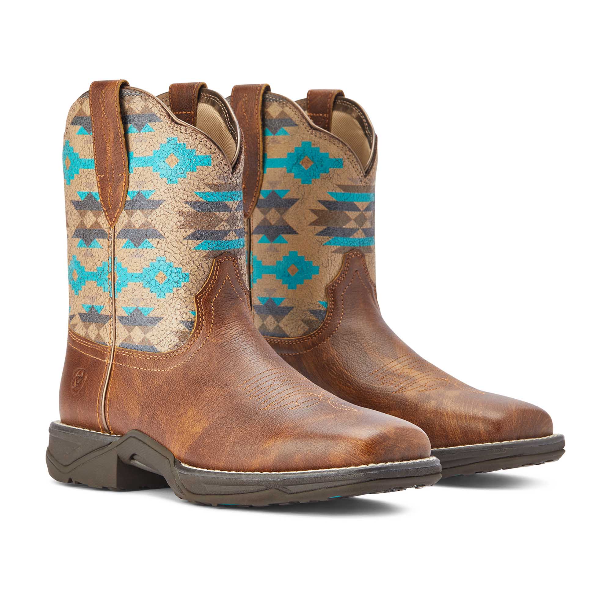 Ariat Women's Anthem Shortie Savannah Boot, Taupe and Turquoise Aztec - Healthber