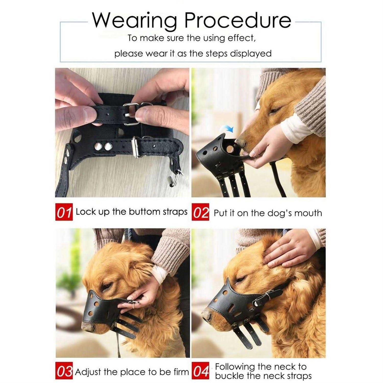 Barkless Dog Muzzle Leather, Comfort Secure Anti-Barking Muzzles For Dog, Breathable And Adjustable, Allows And Eating - Healthber