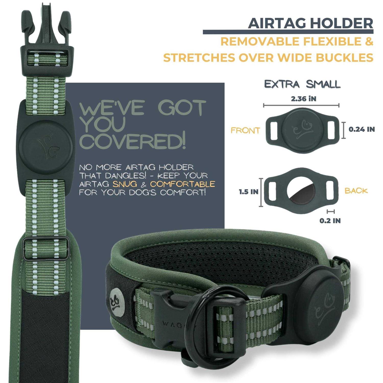 Premium Dog Collar Apple Airtag Holder – Adjustable Heavy Duty 3M Reflective No Chafing Ultra Soft Air Mesh Padded w/Quick Release Buckle Pet - Healthber