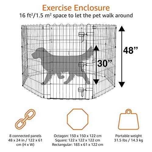 Basics Foldable Metal Pet Dog Exercise Fence Pen with Gate - Healthber