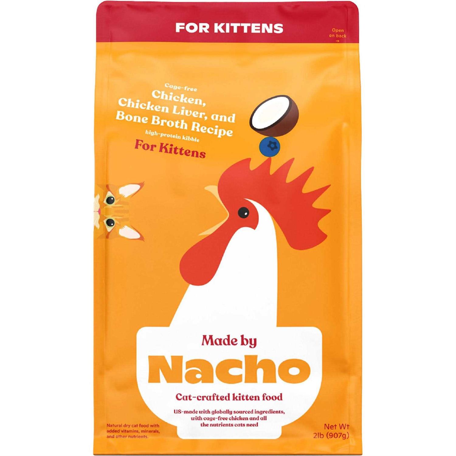 Made by Nacho Cage-Free Chicken Chicken Liver & Bone Broth Recipe Kittens Dry Cat Food - Healthber