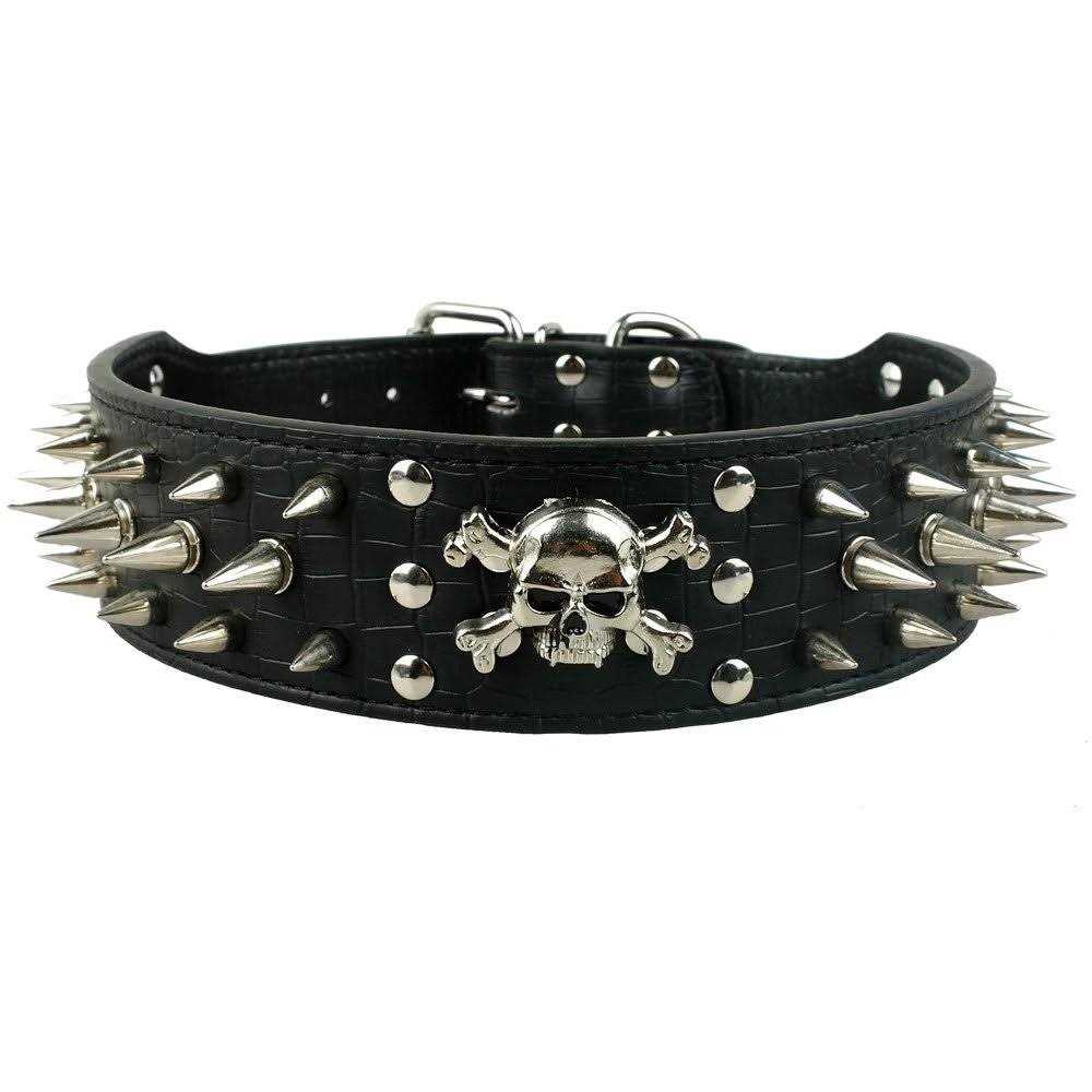 Berry Pet Black Leather Spikes Studded Medium & Large Dog Collar & Leash & Harness 3 Pcs Set for Pitbull Boxer - Healthber
