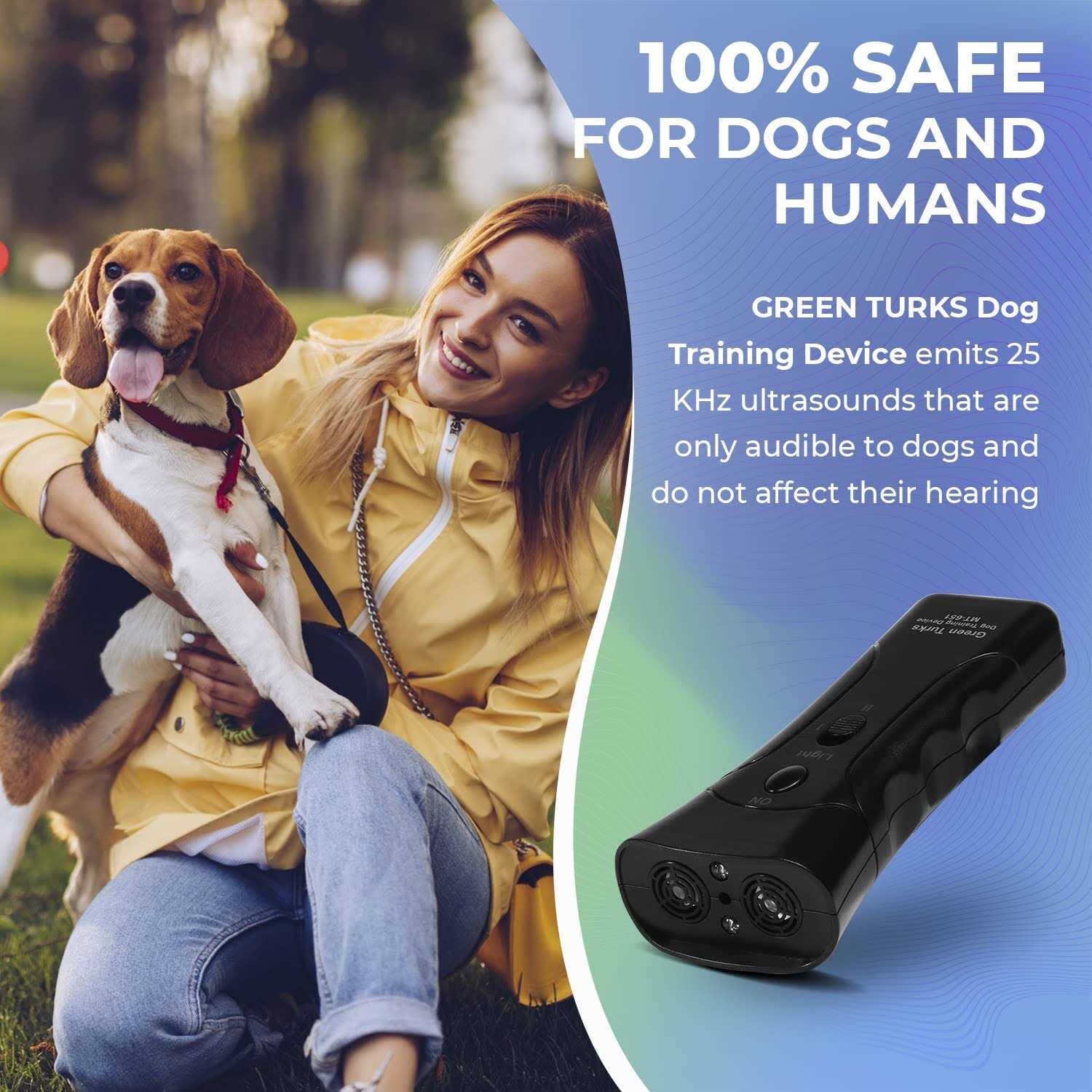 GREEN TURKS Petgentle Dog Bark Deterrent Devices Original Anti Barking Handheld Training Control Tool with LED Dual Sensor - Healthber