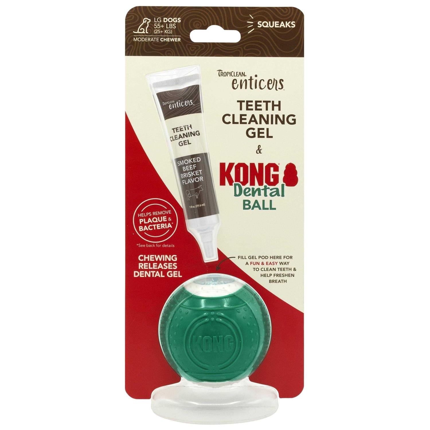 Tropiclean Enticers Teeth Cleaning Gel & Kong Dental Ball Beef Brisket - Healthber