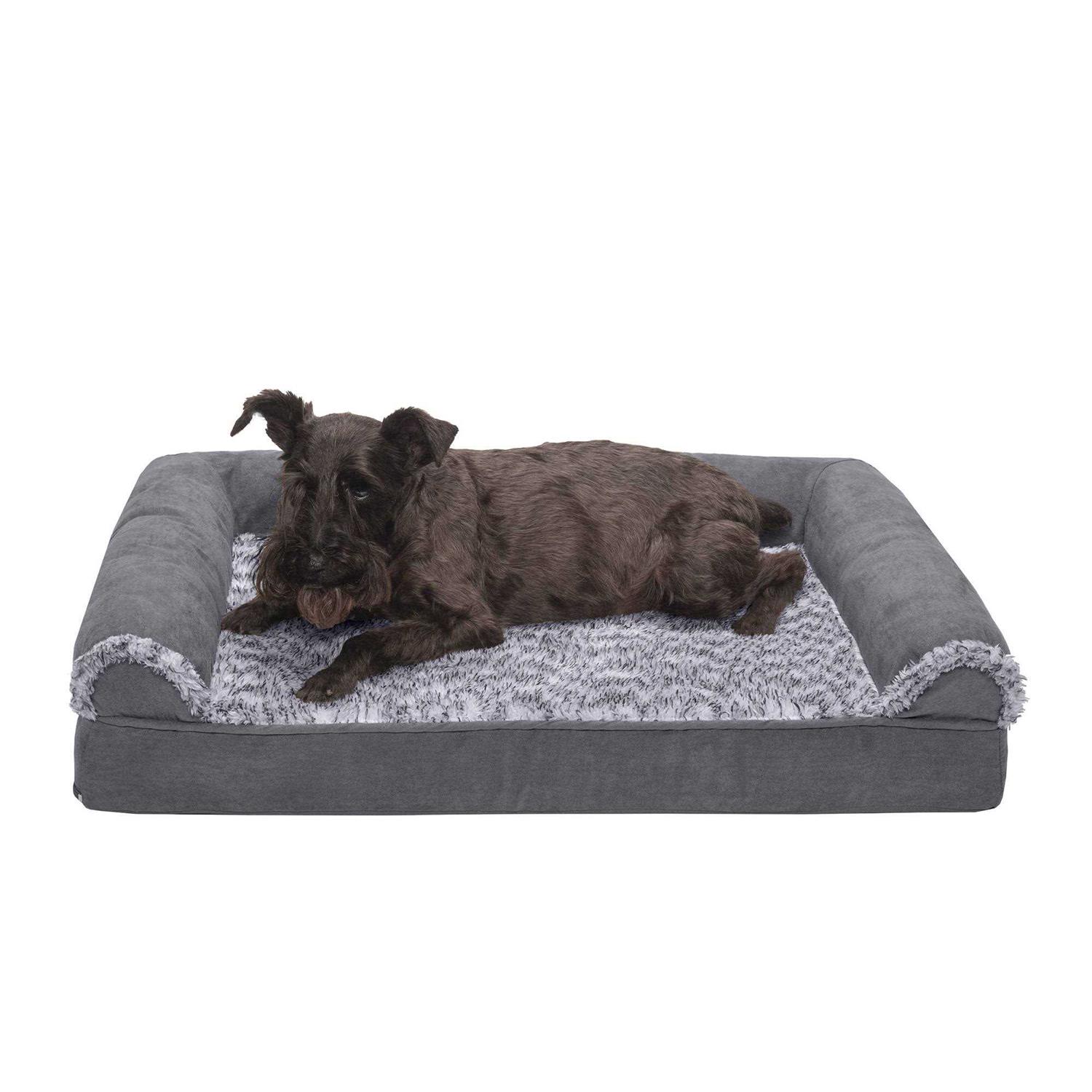 FurHaven Two-Tone Faux Fur Suede Orthopedic Sofa Dog Bed - Healthber