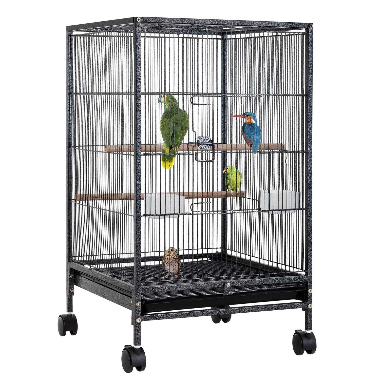 BestPet 35-inch Wrought Iron Bird Cage with Play Open Top and Rolling Stand,Black - Healthber