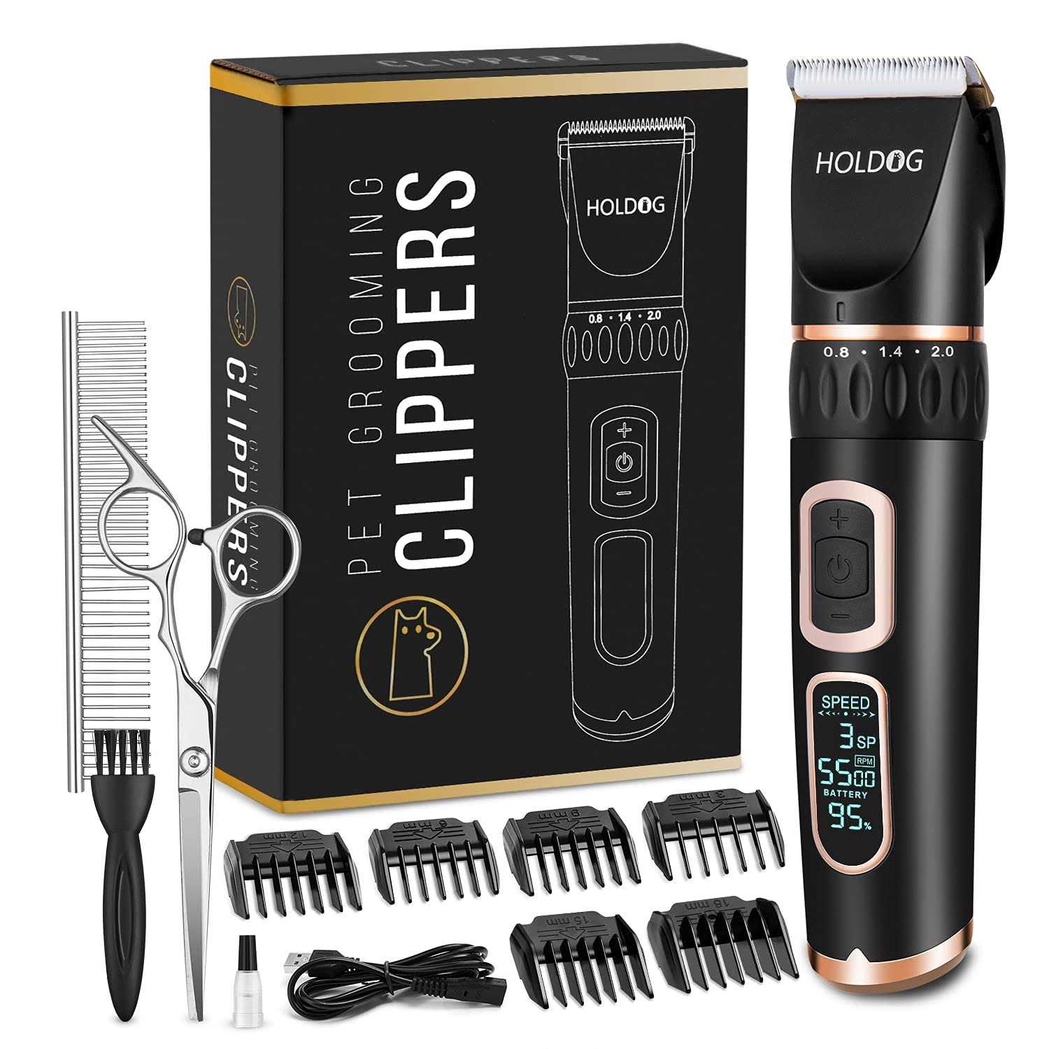 Dog Clippers Professional Heavy Duty Dog Grooming Clipper 3-Speed Low Noise High Power Rechargeable Cordless Pet Grooming Tools for Small & Large Dog - Healthber