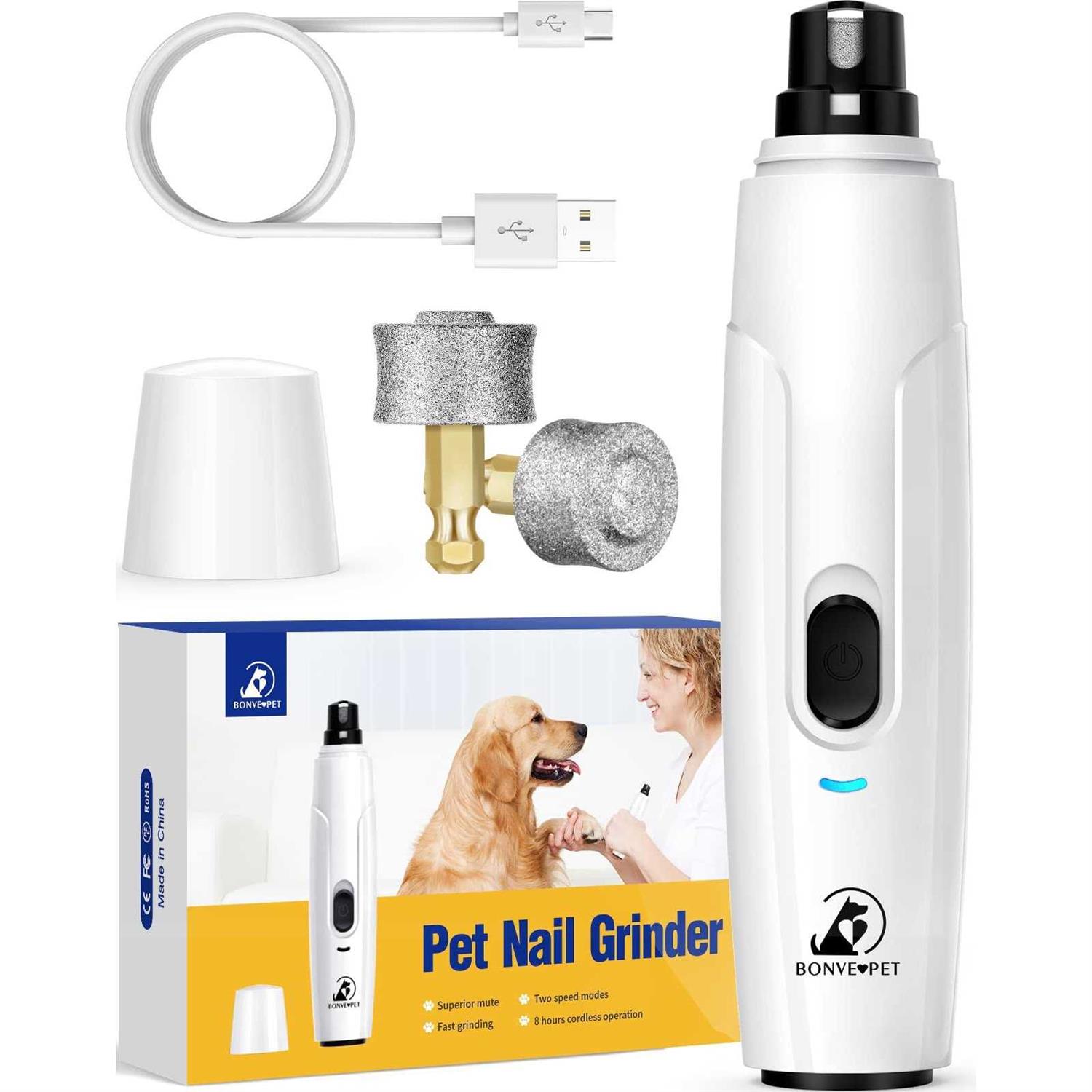 Bonve Pet Dog Nail Grinder Upgraded Cat Dog Nail Trimmers Super Quiet Dog Nail Clipper with 2 Grinding Wheels - Healthber