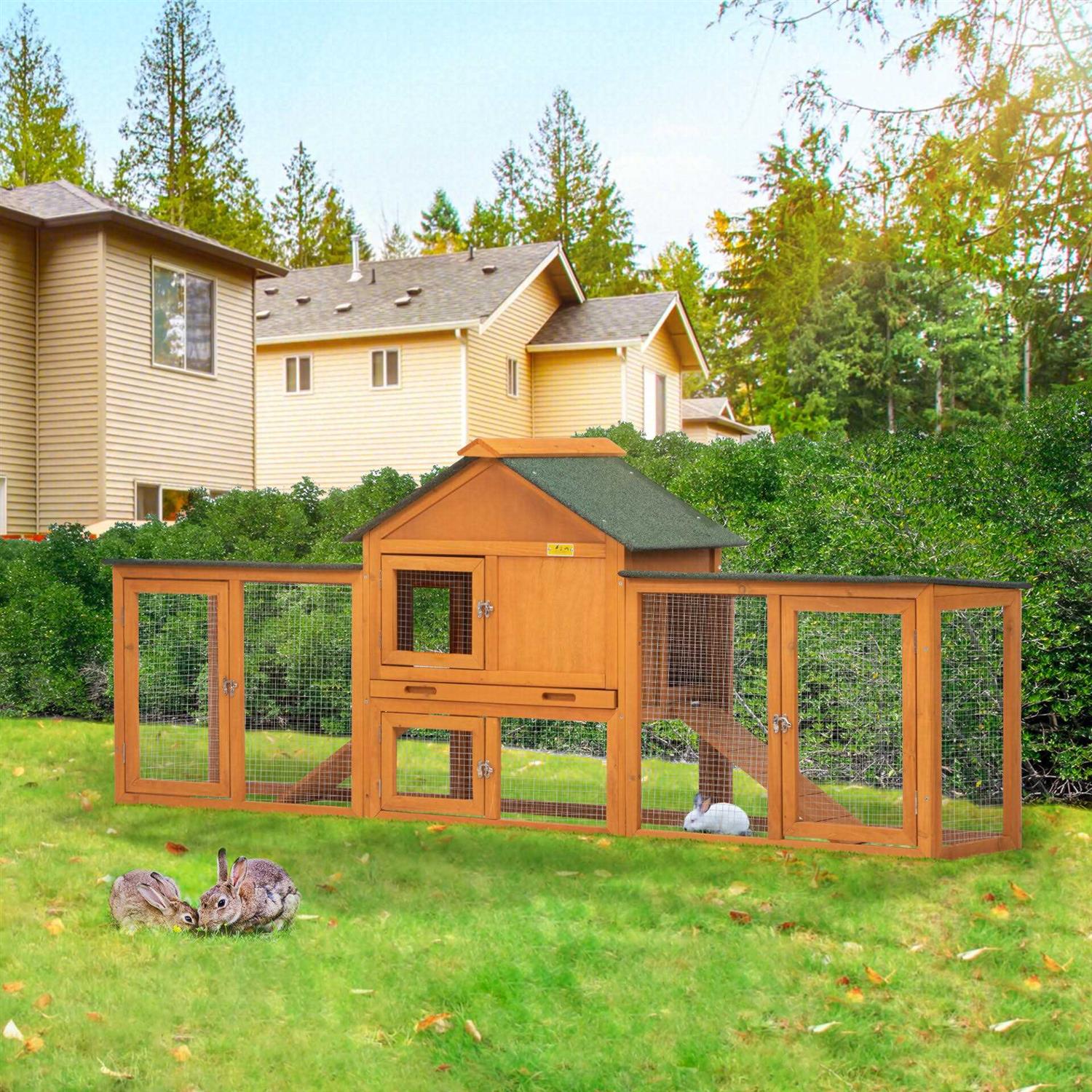 Coziwow82L Extra-Large Wooden Rabbit Cage With Double Runs - Healthber