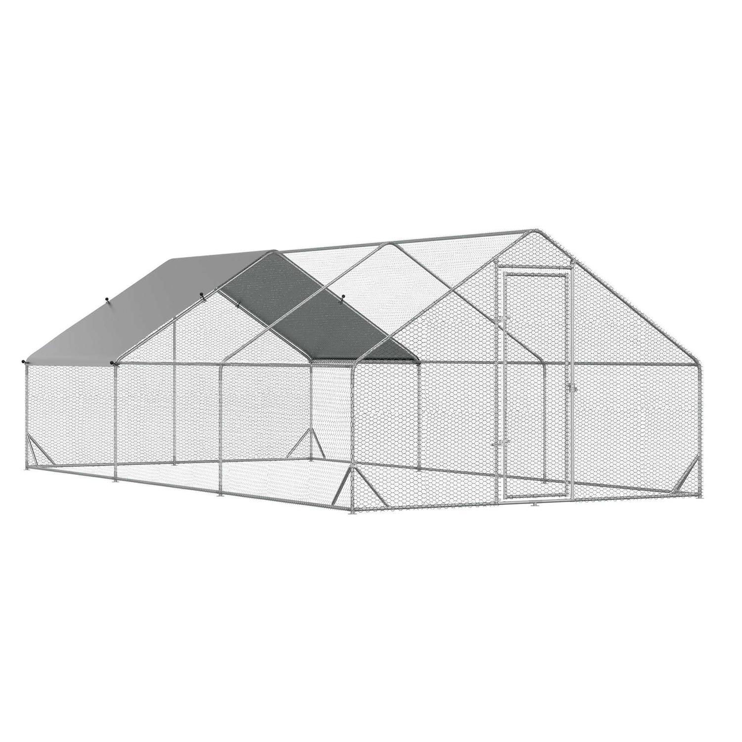 PawHut Large Metal Chicken Coop, Walk-in Poultry Cage Hen Playpen House with Cover and Lockable Door for Outdoor - Healthber