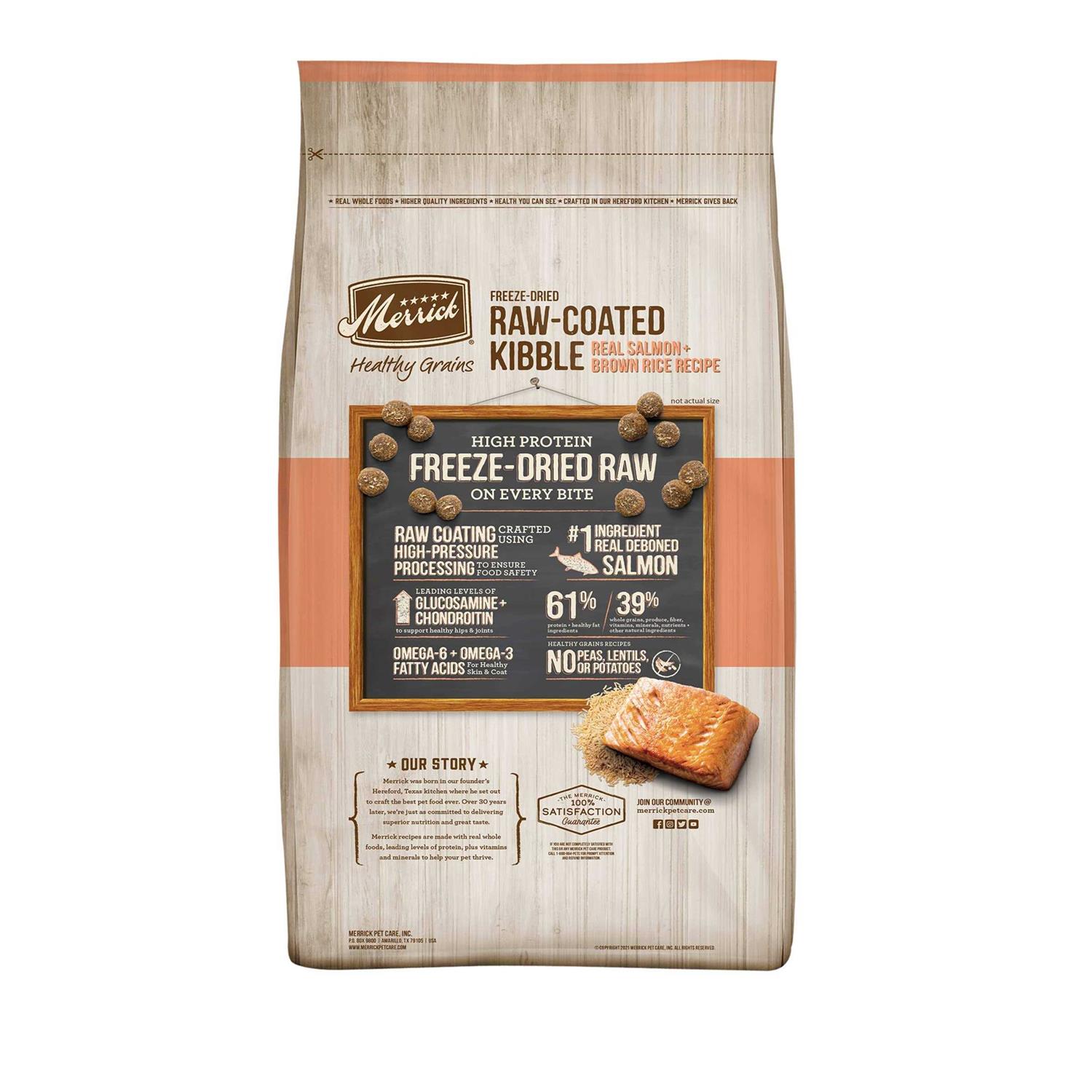 Merrick Healthy Grains Freeze Dried Raw Coated Kibble Dry Dog Food Real and Brown Rice Recipe - Healthber