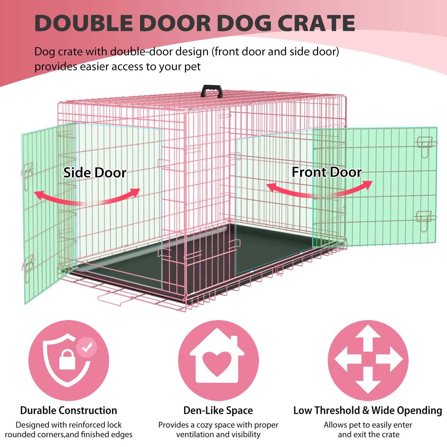 bestpet 24,30,36,42,48 Inch Dog Crates for Large Dogs Folding Mental Wire Crates Dog Kennels Outdoor and Indoor Pet Dog Cage Crate with Double-Door - Healthber