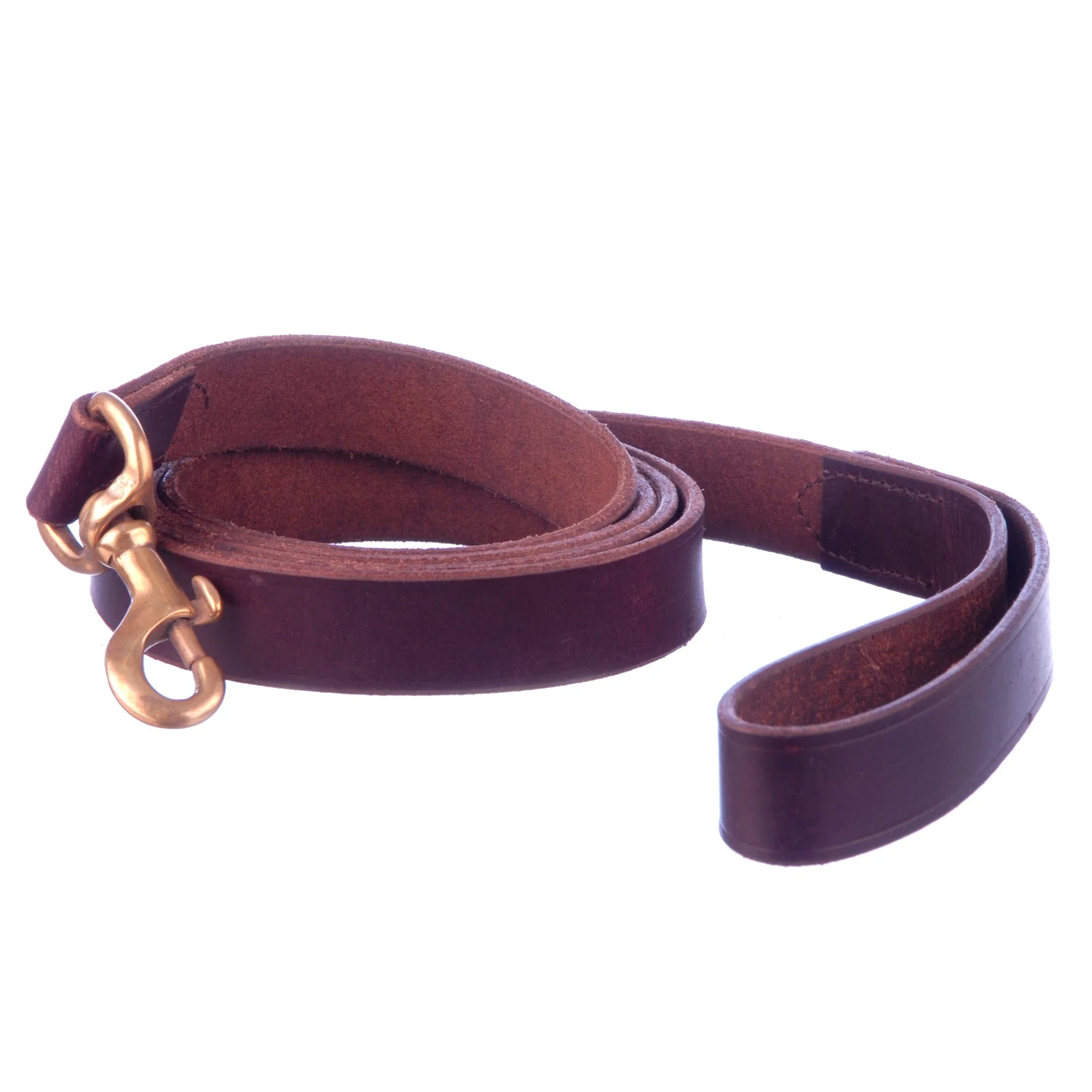 Flat Leather Dog Leash with Hand Strap Handle, 6'L - Healthber