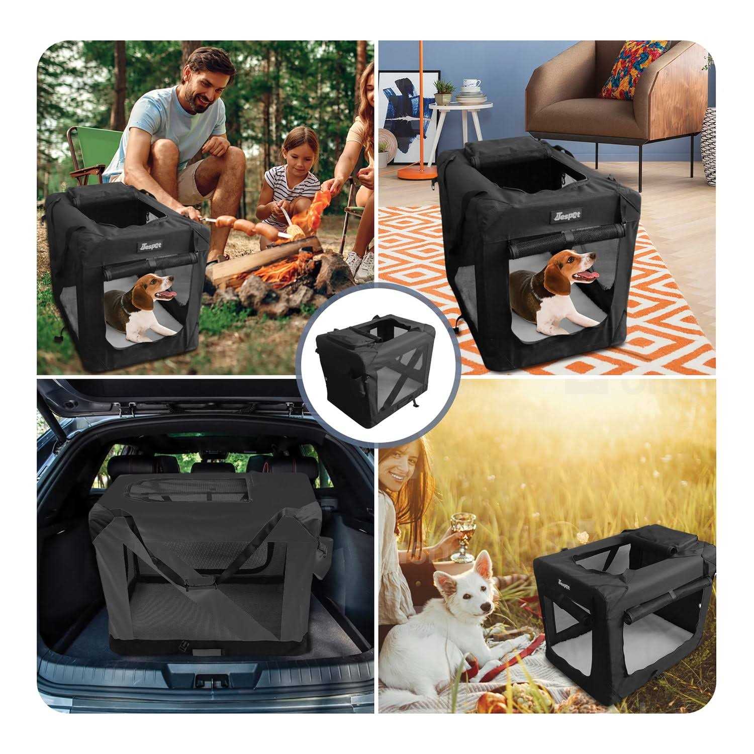 Jespet 3-Door Collapsible Soft-Sided Dog Crate - Healthber