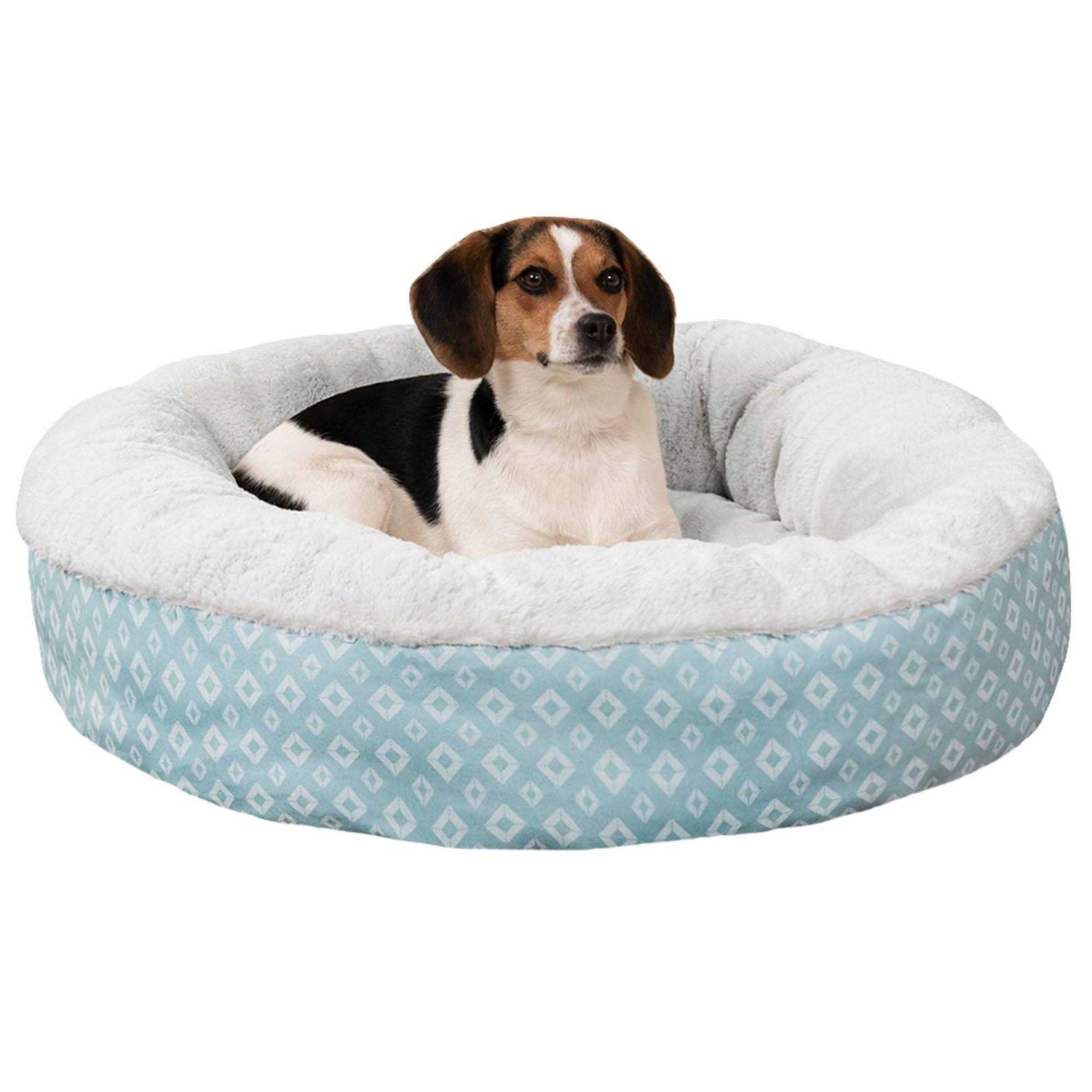 FurHaven Plush & Diamond Print Calming Donut Pet Bed for Dogs & Cats - Healthber