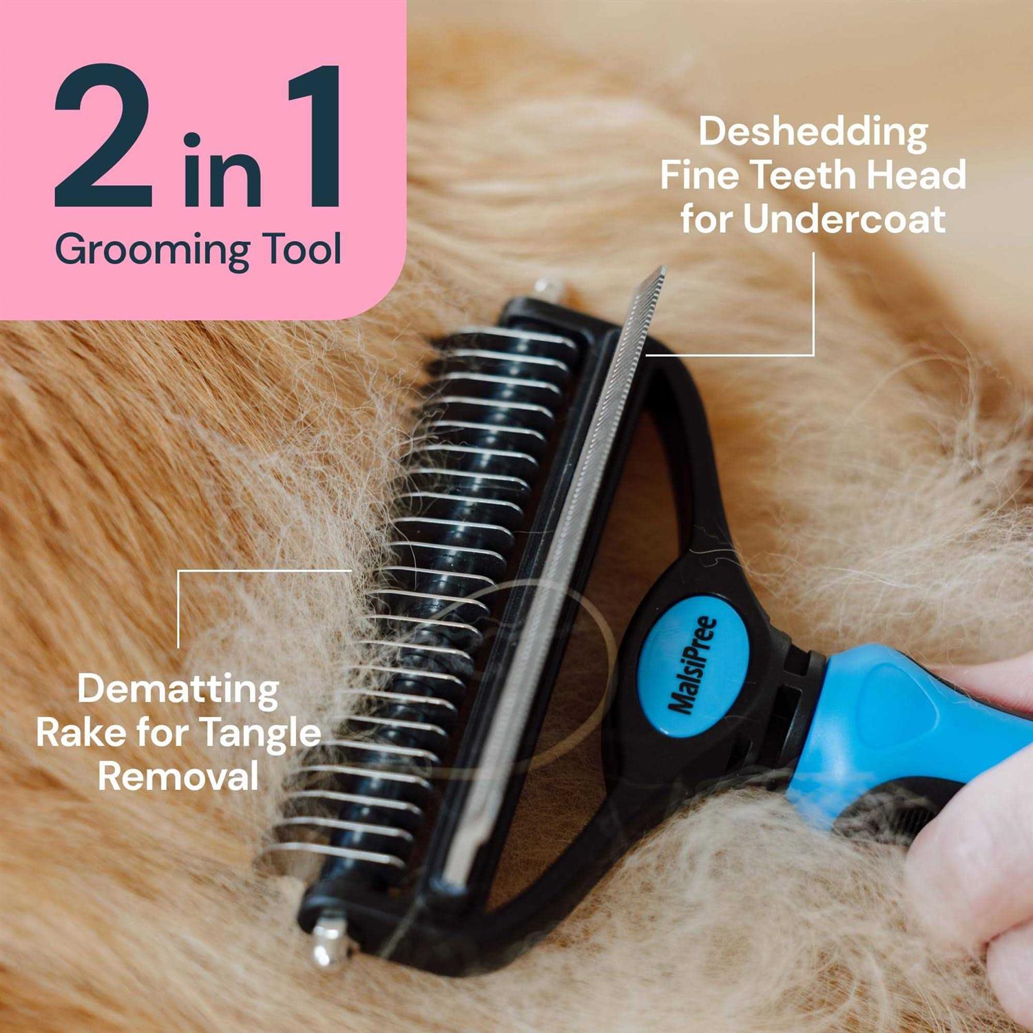 MalsiPree Grooming Brush for Shedding 2 in 1 Deshedding Tool and Undercoat Rake for Long and Short Haired - Healthber