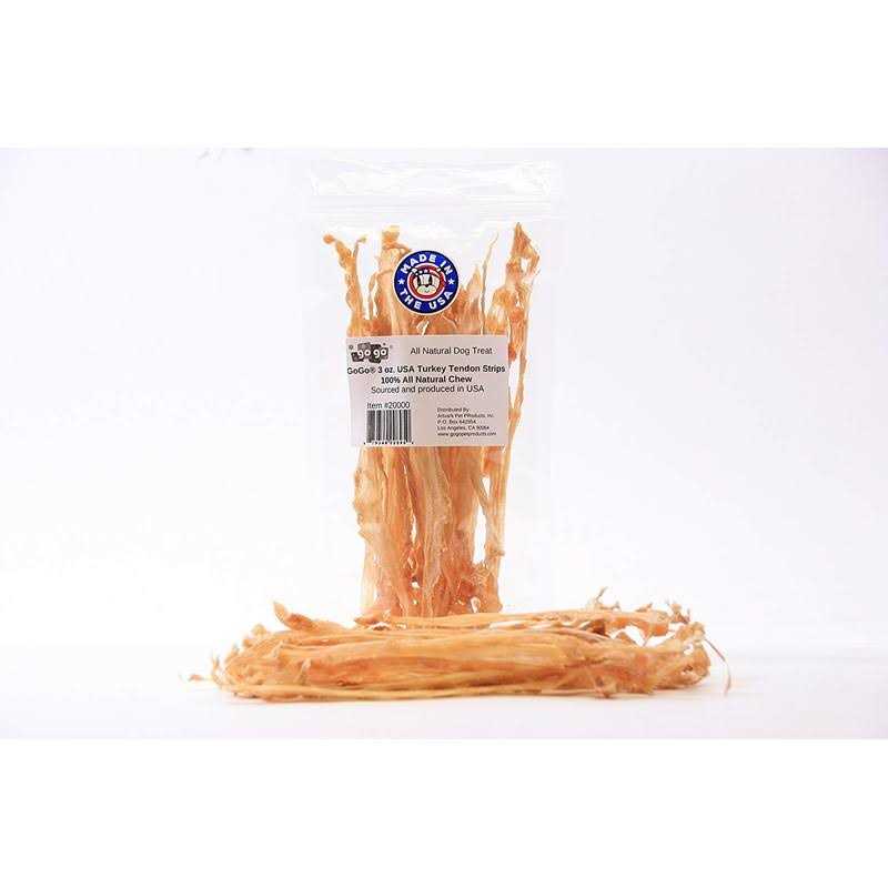 3oz GoGo Turkey Tendon Strips Dog Chew Treats Sourced and Made in The USA one Ingredient - Healthber