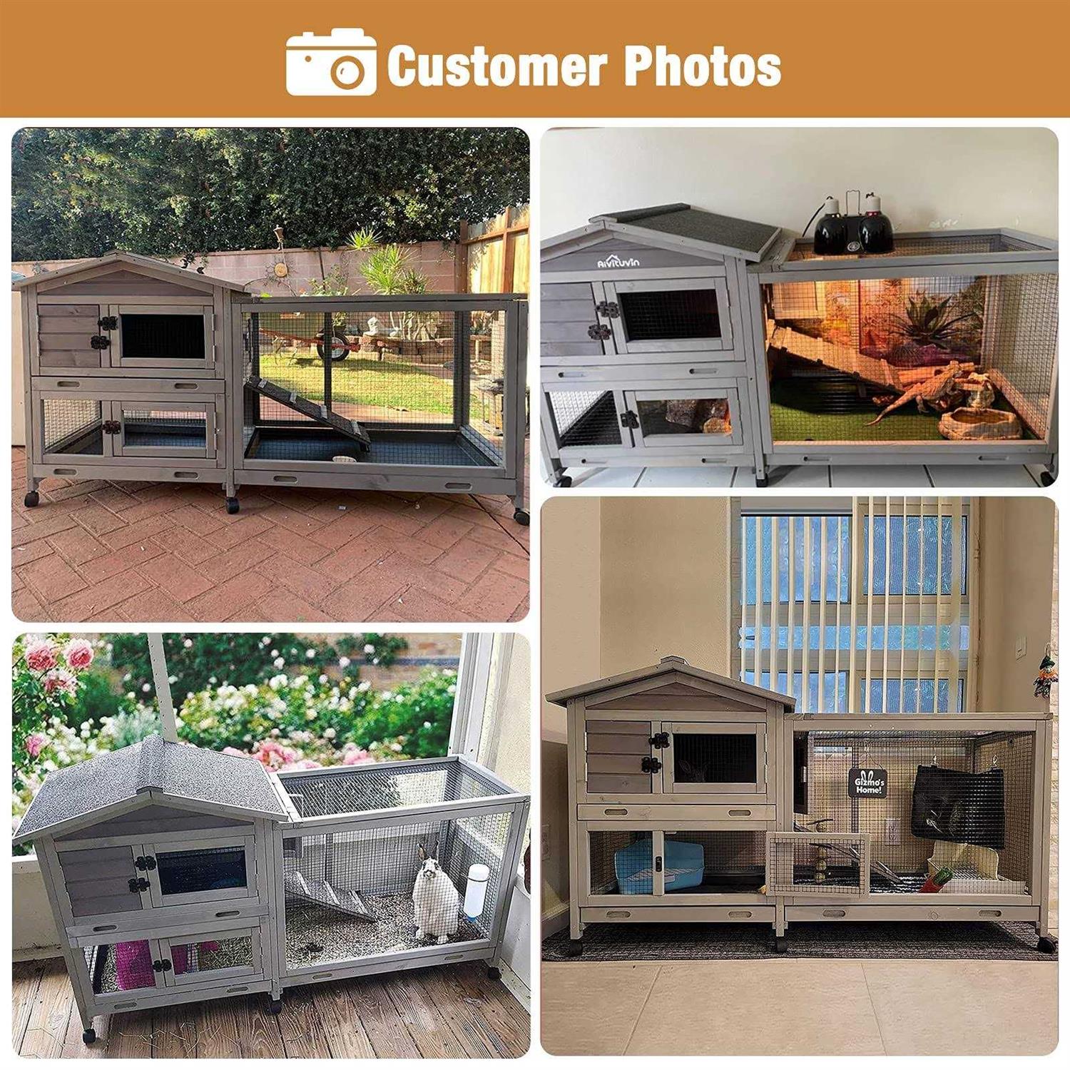 GUTINNEEN Bunny Cage Indoor and Outdoor Rabbit Hutch with Casters Waterproof Roof, Pull Out Tray from Back and Front - Healthber