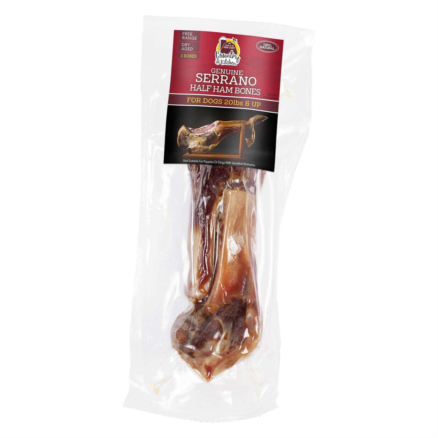 Country Kitchen Genuine Serrano Half Ham Bones Dog Treats - Healthber