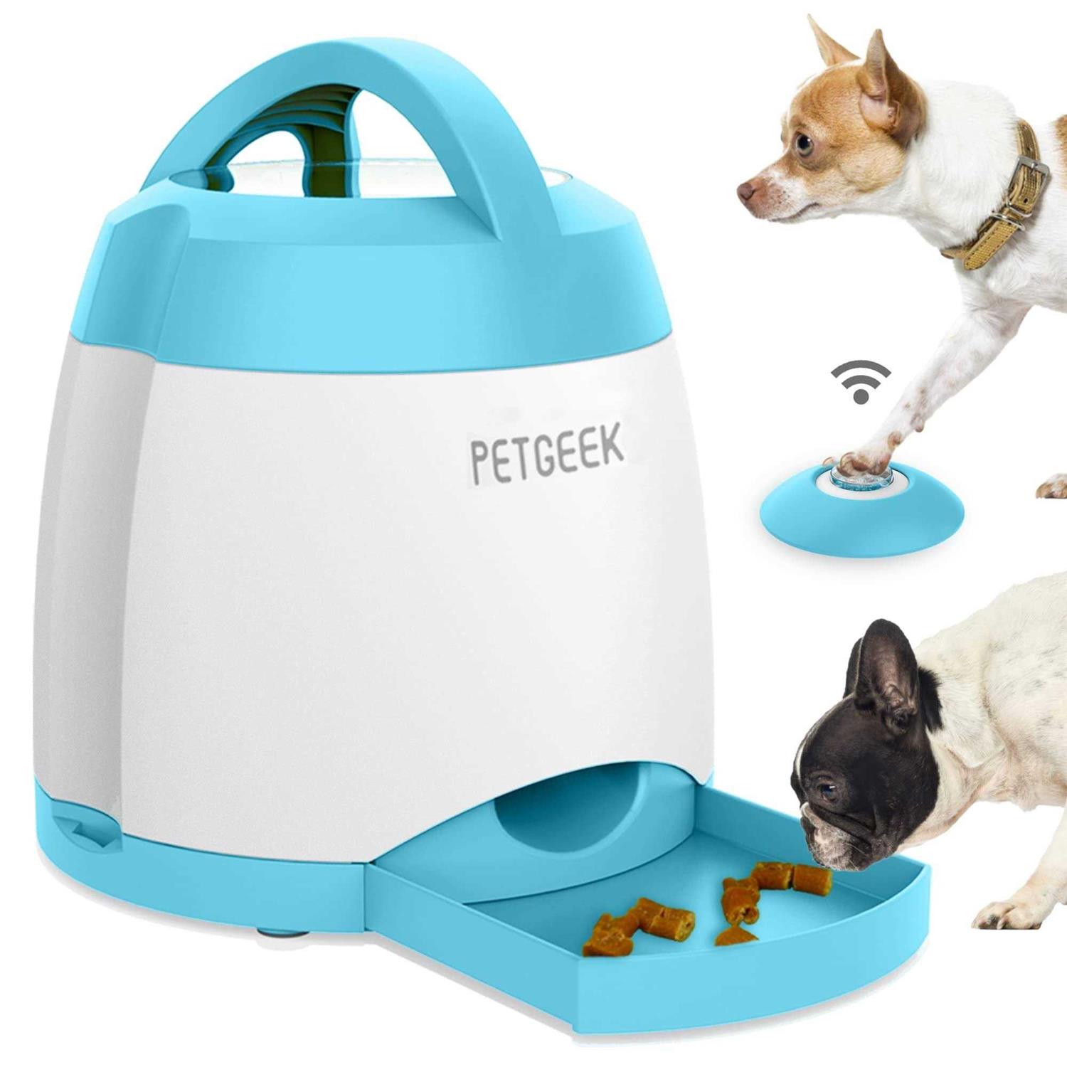 PETgEEK Treat Dispenser Dog Toys, Automatic Pet Feeder with Dual Power Supply and Remote control, Dog Puzzle Toys and Interactive Dog Toys in One - Healthber