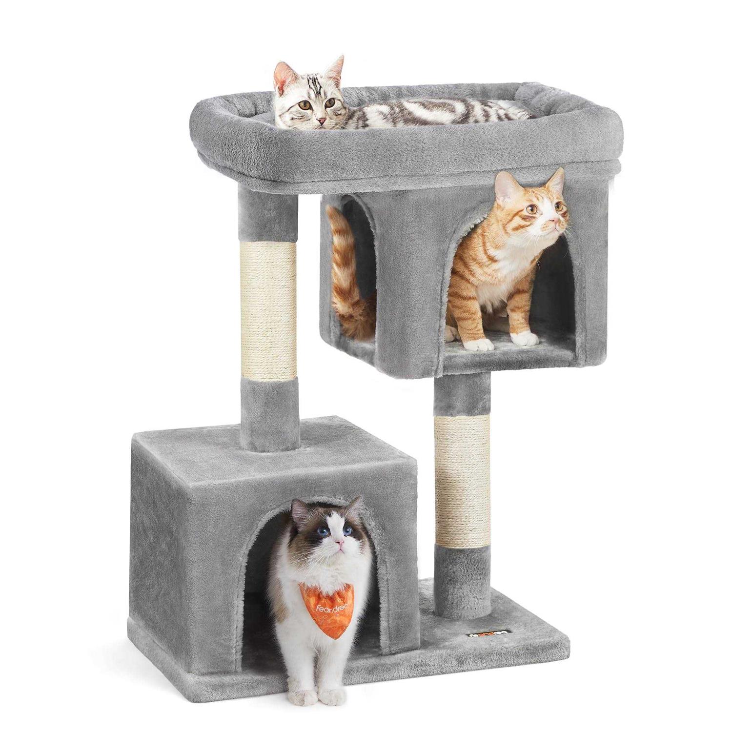 Feandrea Cat Tree with Sisal-Covered Scratching Posts and 2 Plush Condos Cat Furniture for Kittens - Healthber