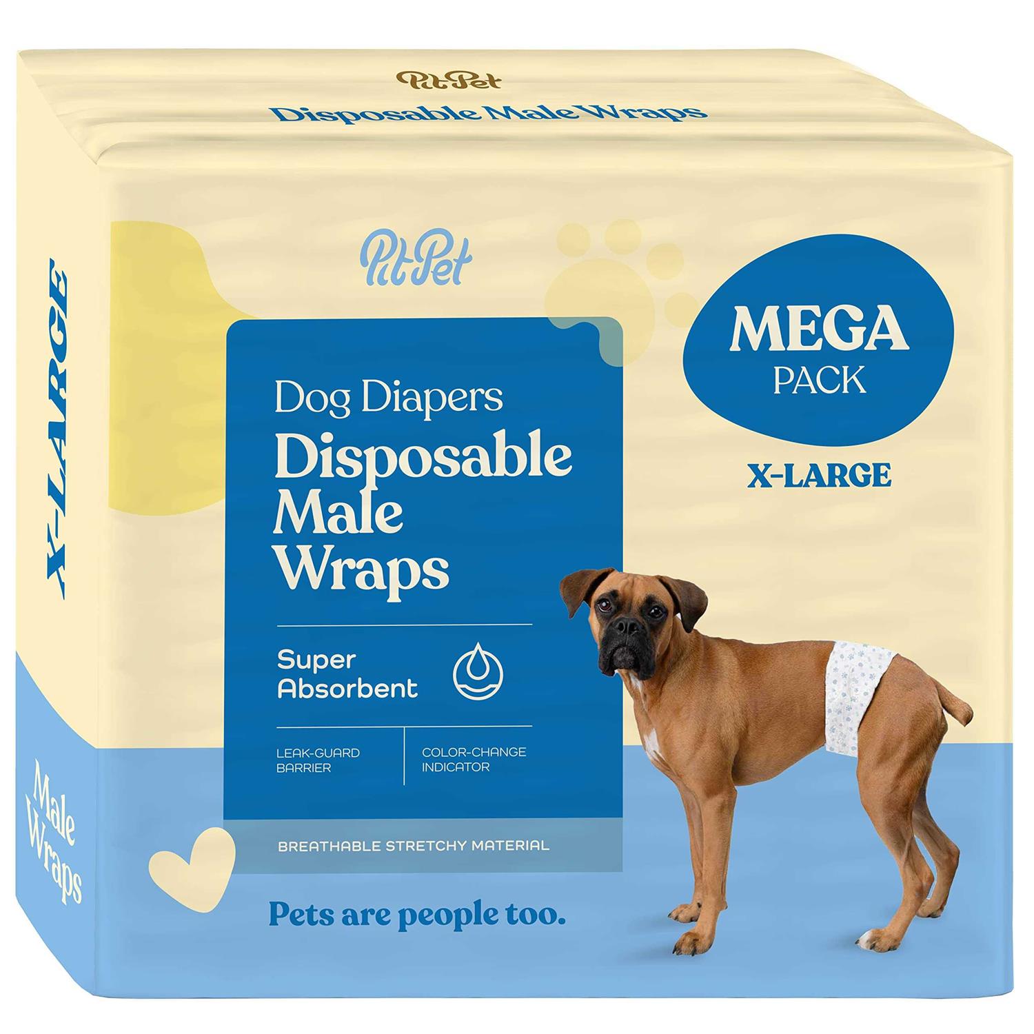 Pitpet Comfortable Male Dog Diapers 30-Pack Super Absorbent Disposable Male Dog Wraps - Healthber