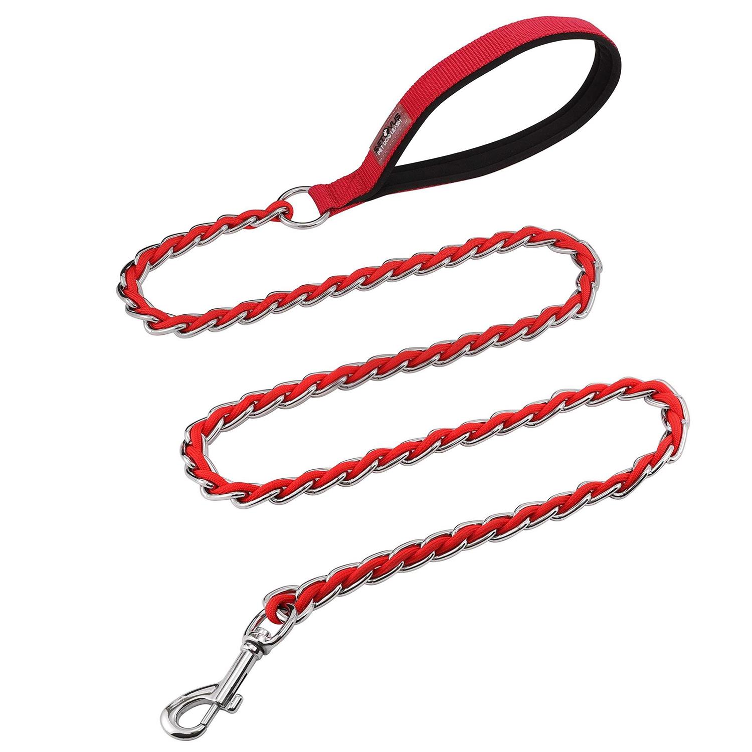 S-ETOVUS Chew Proof Metal Leash Chain Dog Leash for Medium Large Dogs Chain Link Dog Leash Anti Chew Strong Anti Bite Dog Leash Comfortable Soft Padded - Healthber