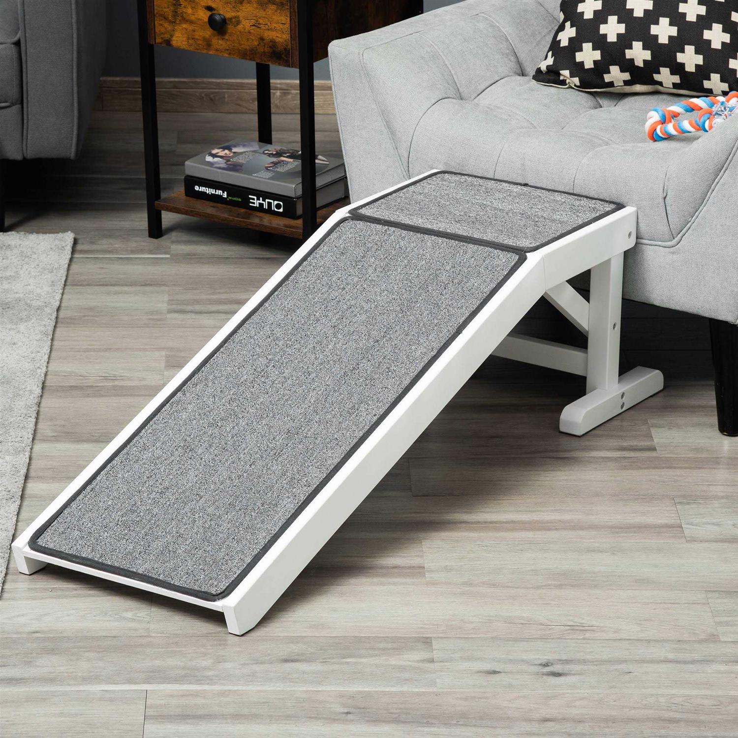 PawHut Pet Ramp, Dog Bed Ramp for Dogs with Non-Slip Carpet and Top Platform - Healthber