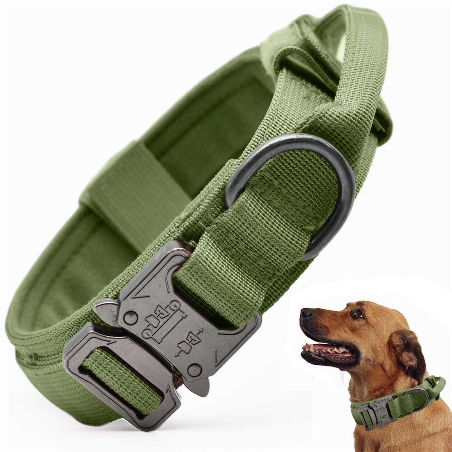 Tactical Dog Collar, Adjustable Military Training Nylon Dog Collar with Control Handle and Heavy Quick-Release Metal Buckle for Small Medium Large - Healthber