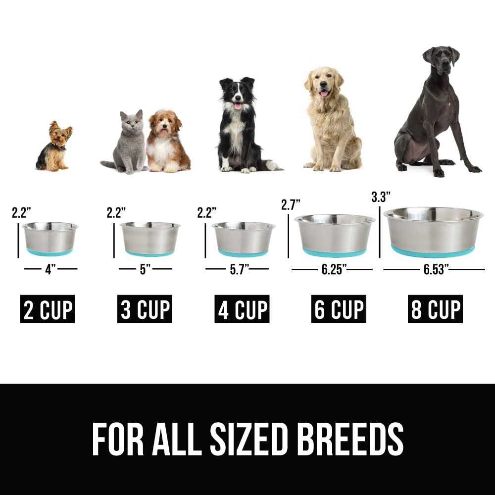Gorilla Grip Stainless Steel Metal Dog Bowl Set of 2 Rubber Base - Healthber