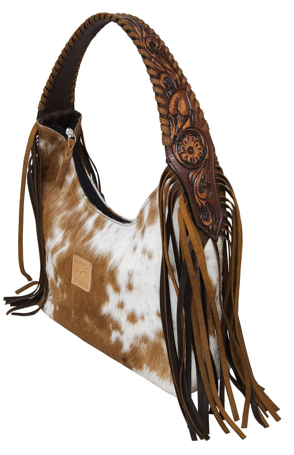 Rafter T Cowhide & Fringe Hobo Handbag - Healthber