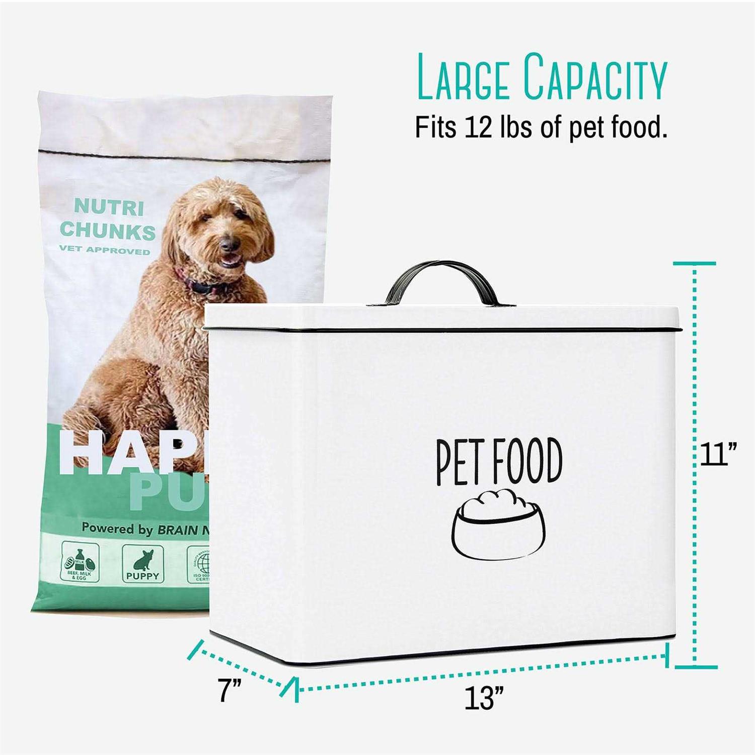 Outshine White Farmhouse Metal Dog Food Storage Container Large Dog Food Canister with Fitted Lid - Healthber