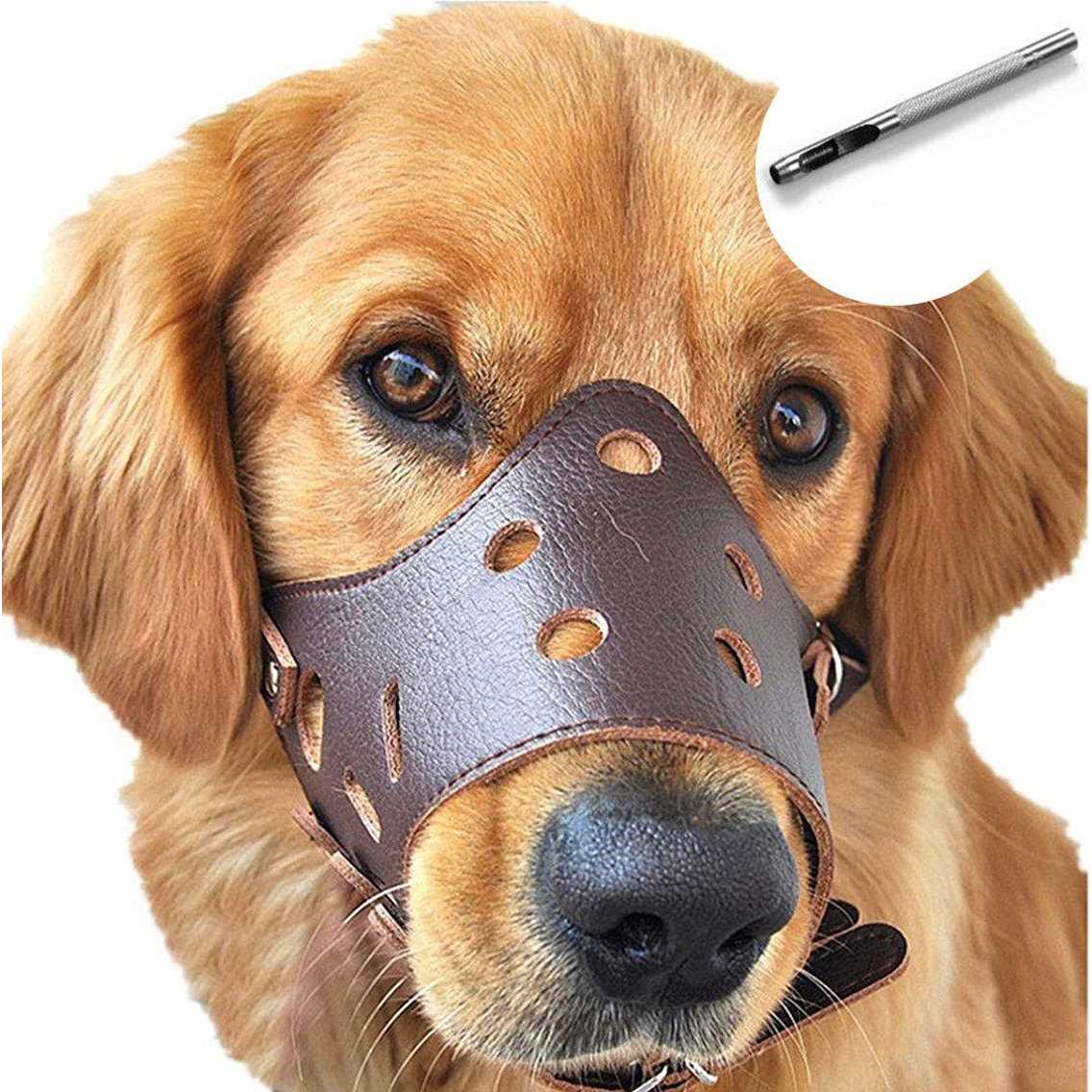 Barkless Dog Muzzle Leather, Comfort Secure Anti-Barking Muzzles For Dog, Breathable And Adjustable, Allows And Eating - Healthber