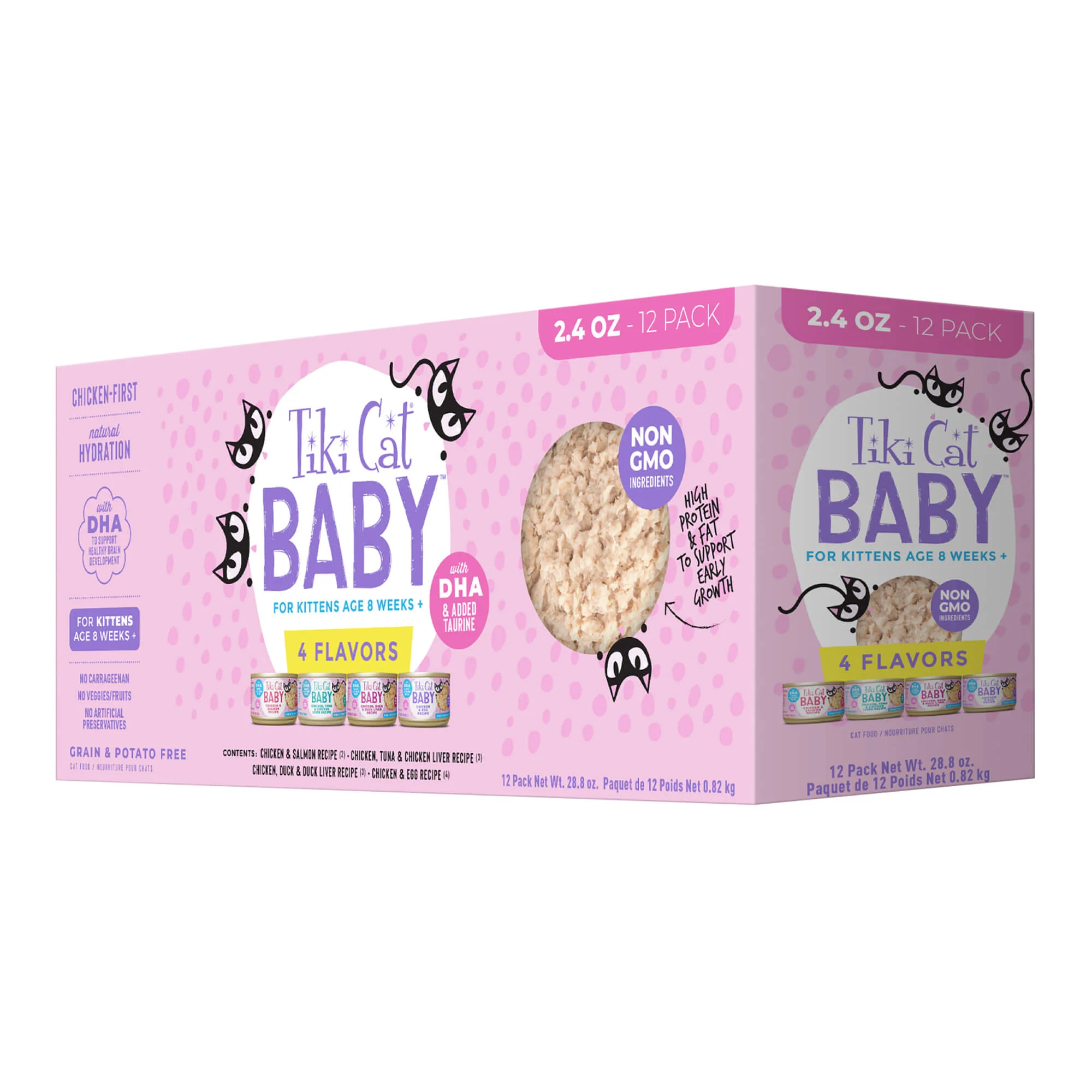 Tiki Cat Baby, Wet Kitten Food, Shreds, Variety Pack, 2.4 oz Cans, 12 ct - Healthber