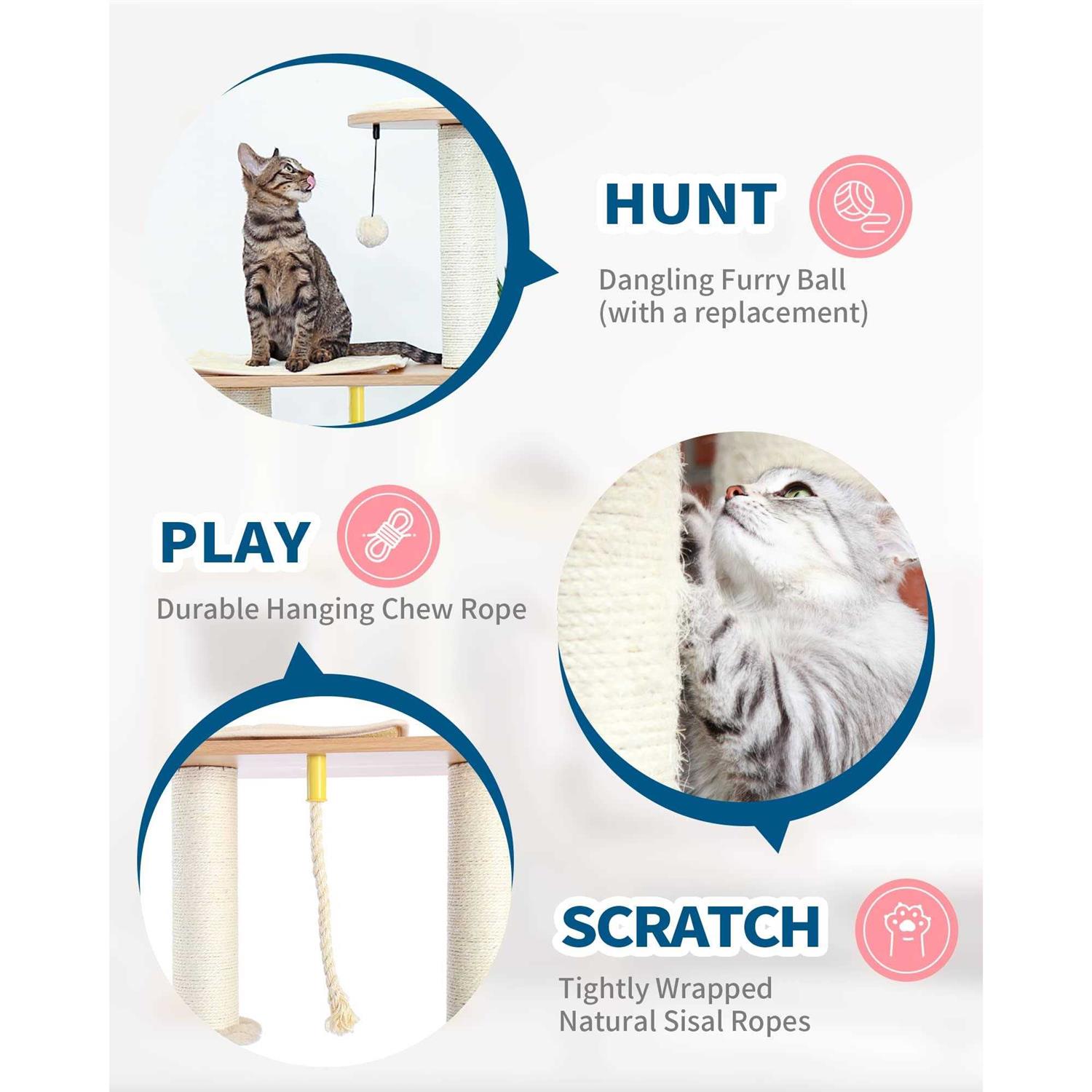 MADE 4 PETS Made4Pets Cat Tree for Indoor Cats Modern Cat Tower 65 Tall Wood Kitten Condo with Hammock for Small Large Cats - Healthber