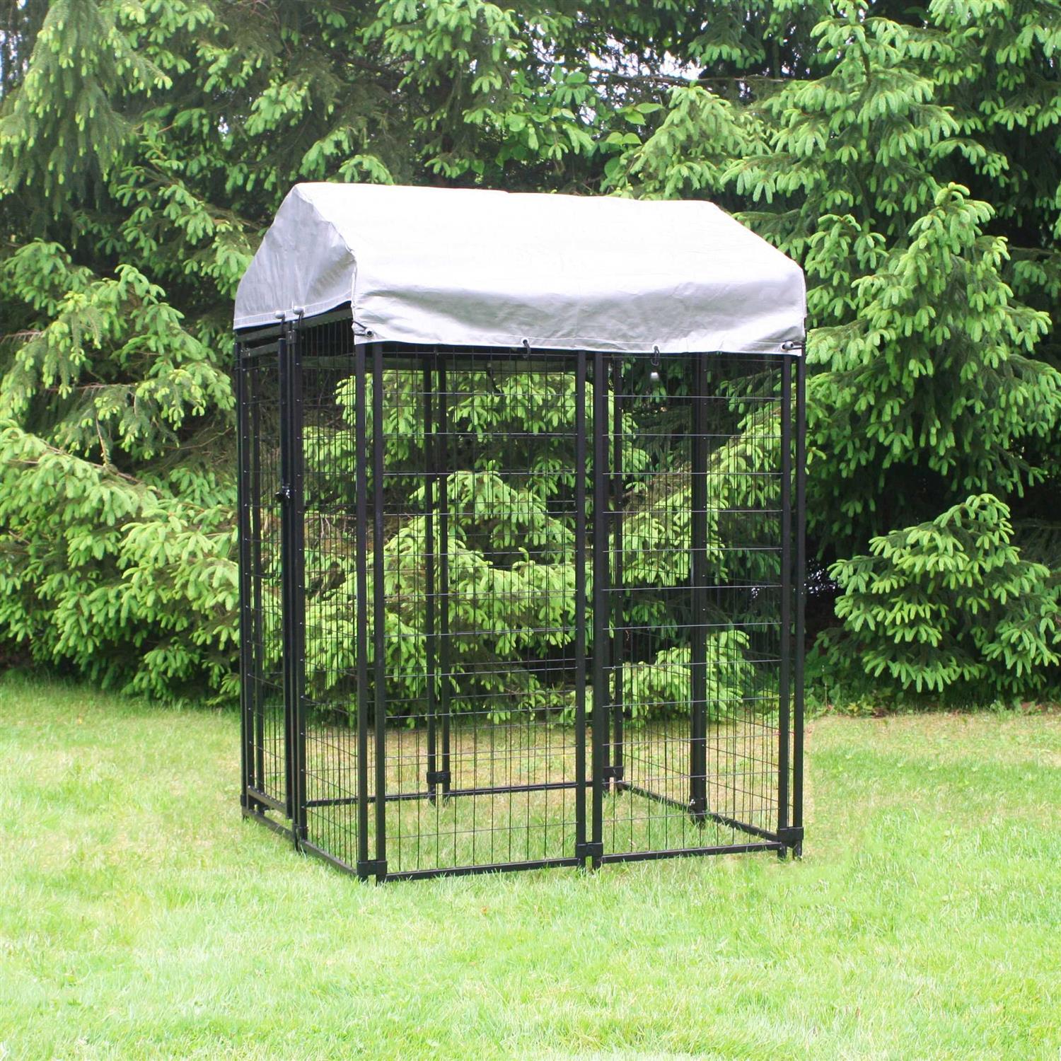 KennelMaster Vinyl Coated Welded Wire Boxed Dog Kennel, Black, 4-ft x 4-ft x 6-ft - Healthber