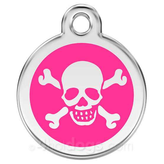 Red Dingo Enamel Pet ID Tag Skull & Cross Bone - Healthber